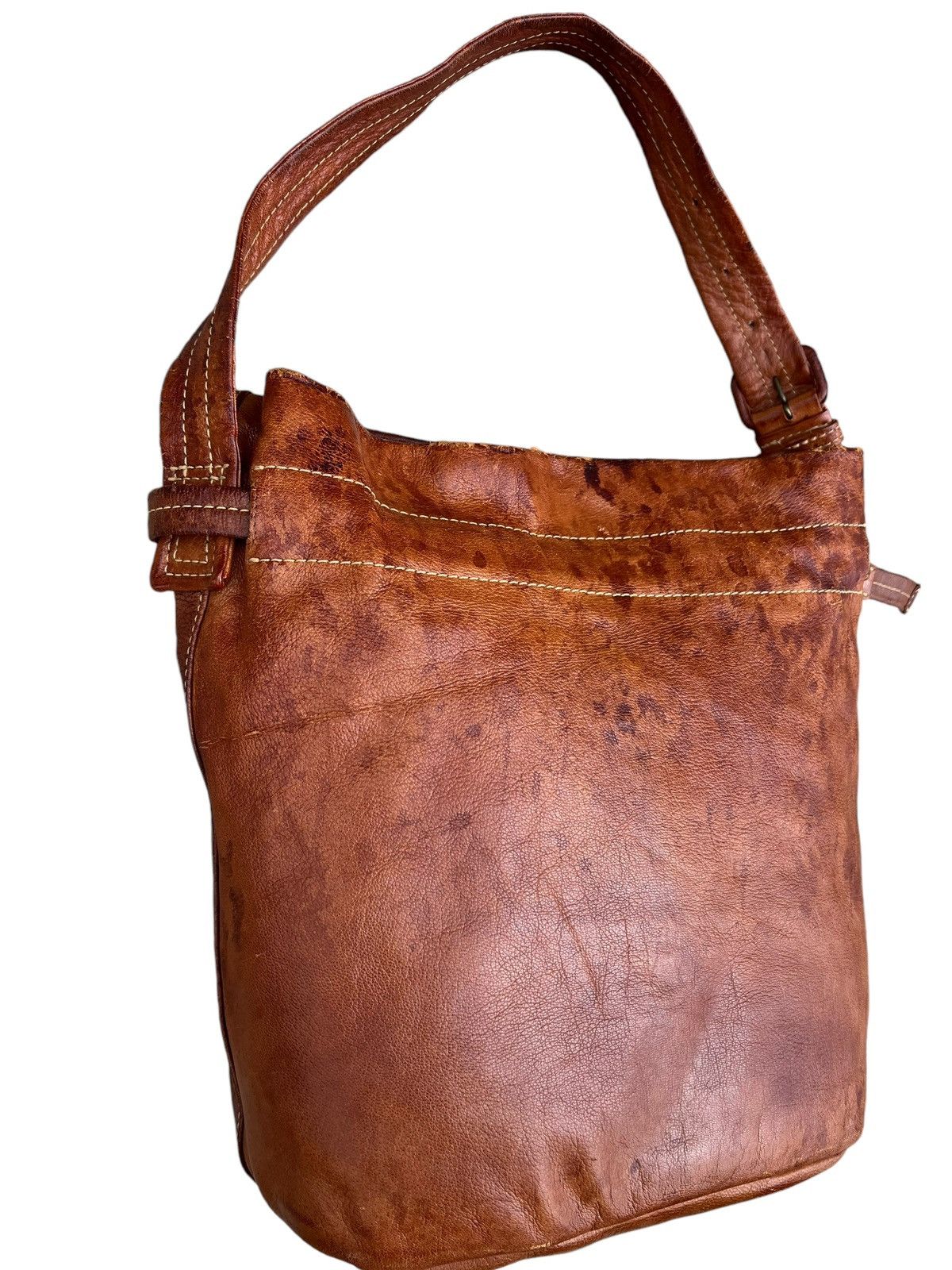 Leather Trashed Genten Japan Distress Patina Leather Bag Bucket Size ONE SIZE - 7 Thumbnail