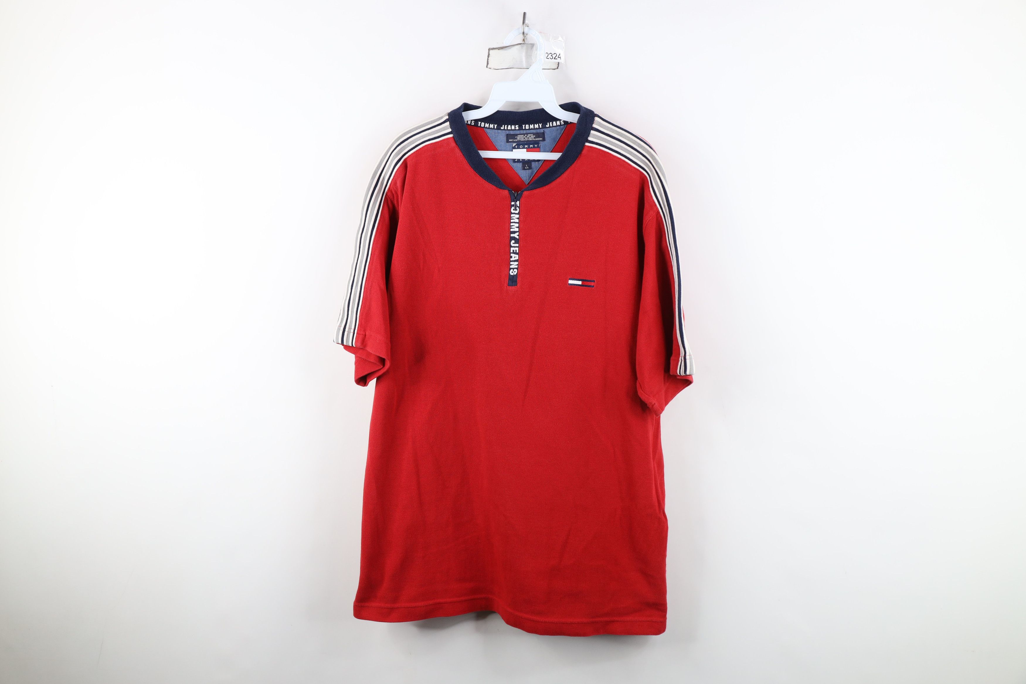 Tommy Hilfiger Vintage 90s Tommy Hilfiger Waffle Knit Half Zip T-Shirt Size US L / EU 52-54 / 3 - 1 Thumbnail