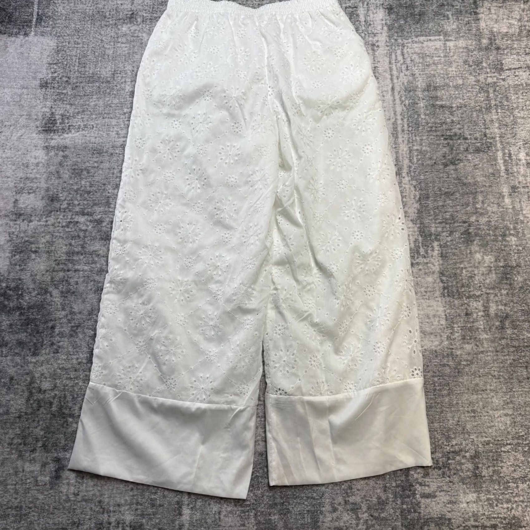 HARE Womens White Wide Leg Pants Fits 30x27 Eyelet Pull On Harem Beach Resort Summer Size 24" / US 00 / IT 34 - 6 Thumbnail