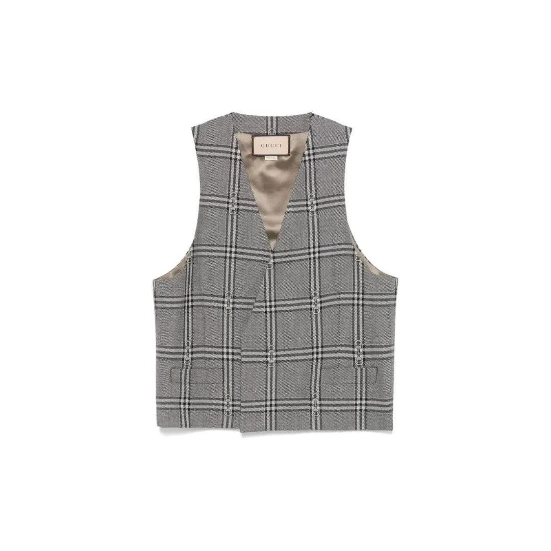 Gucci o1loc1c0126 780824 Horsebit Check Wool Gilet in Multicolor Size US S / EU 44-46 / 1 - 1 Thumbnail