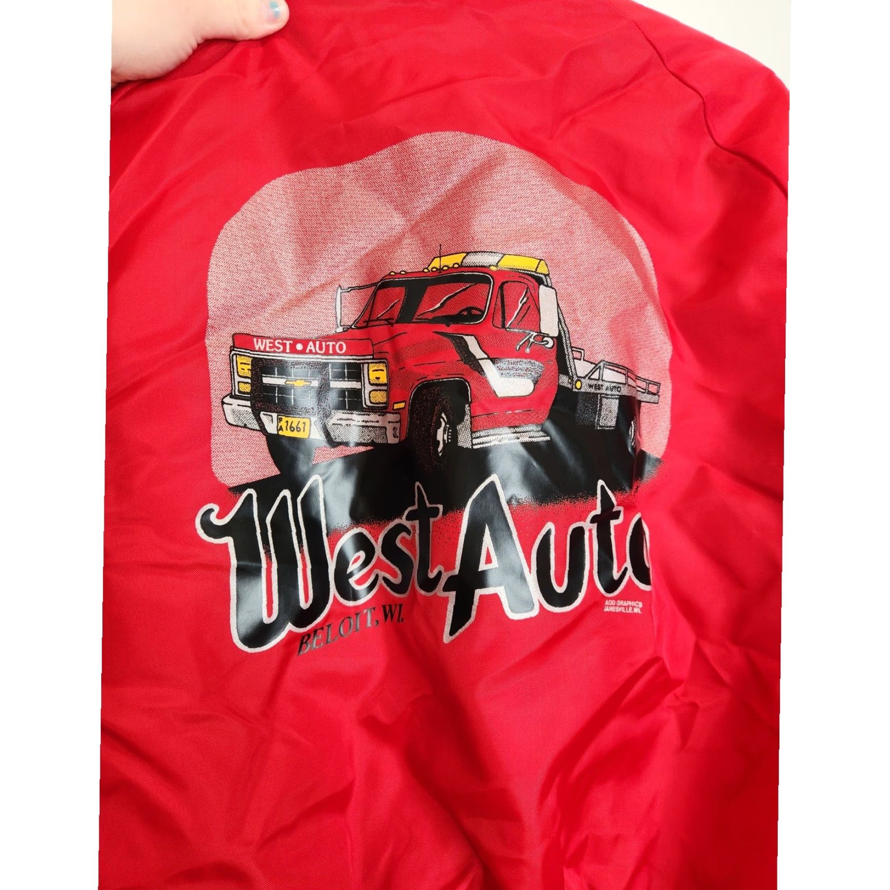 Vintage VINTAGE West Auto Beloit Wisconsin Chevy Chevrolet Satin Bomber Jacket Large Manufacturer Aristo Jac Red Unisex Adults Jacket Mens Size US L / EU 52-54 / 3 - 4 Thumbnail