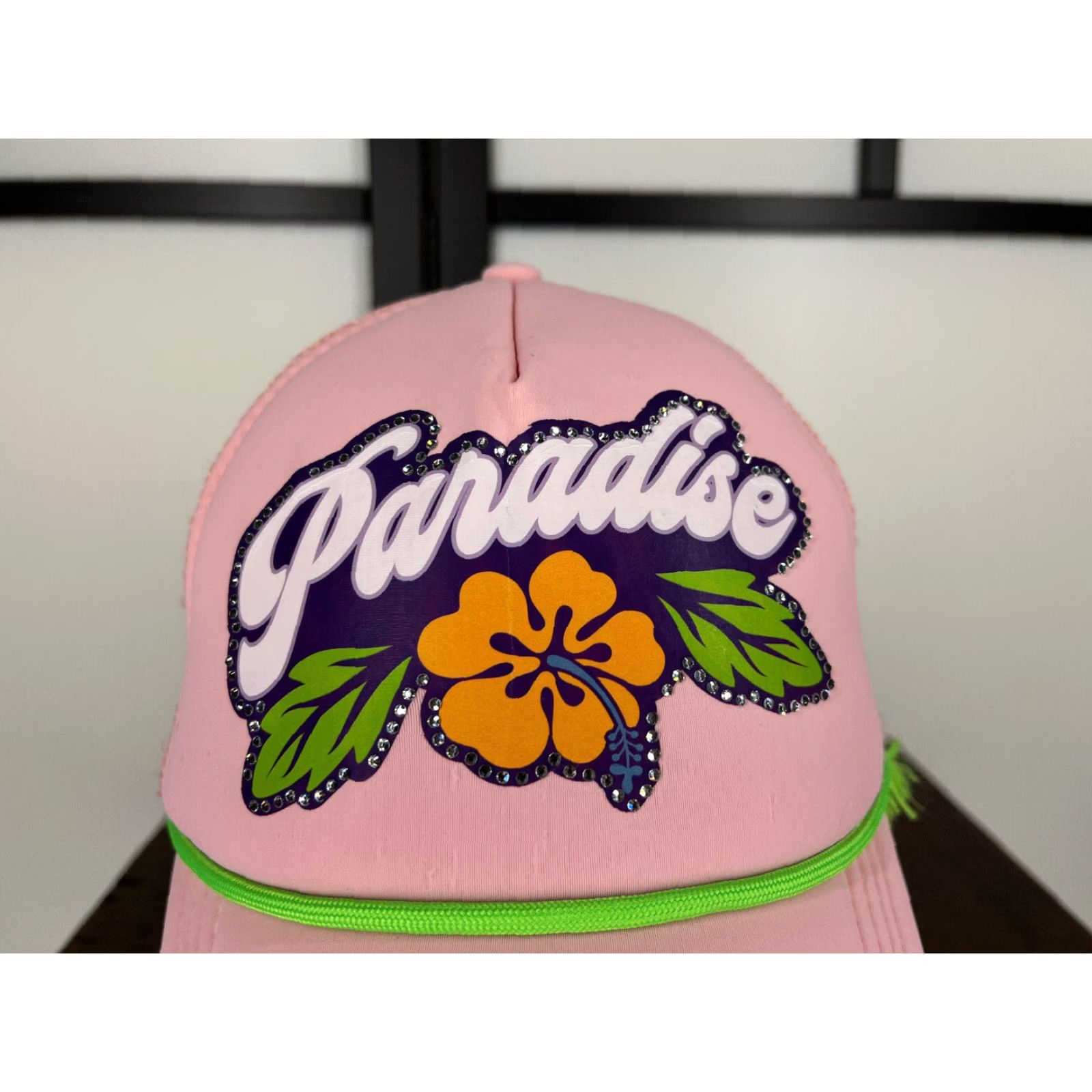 Forever 21 FOREVER 21 Paradise Pink Trucker Hat Cap One Size Adult Bling Jeweled Adjustable Lightweight Beach Seasonal Vintage: No Size ONE SIZE - 2 Thumbnail