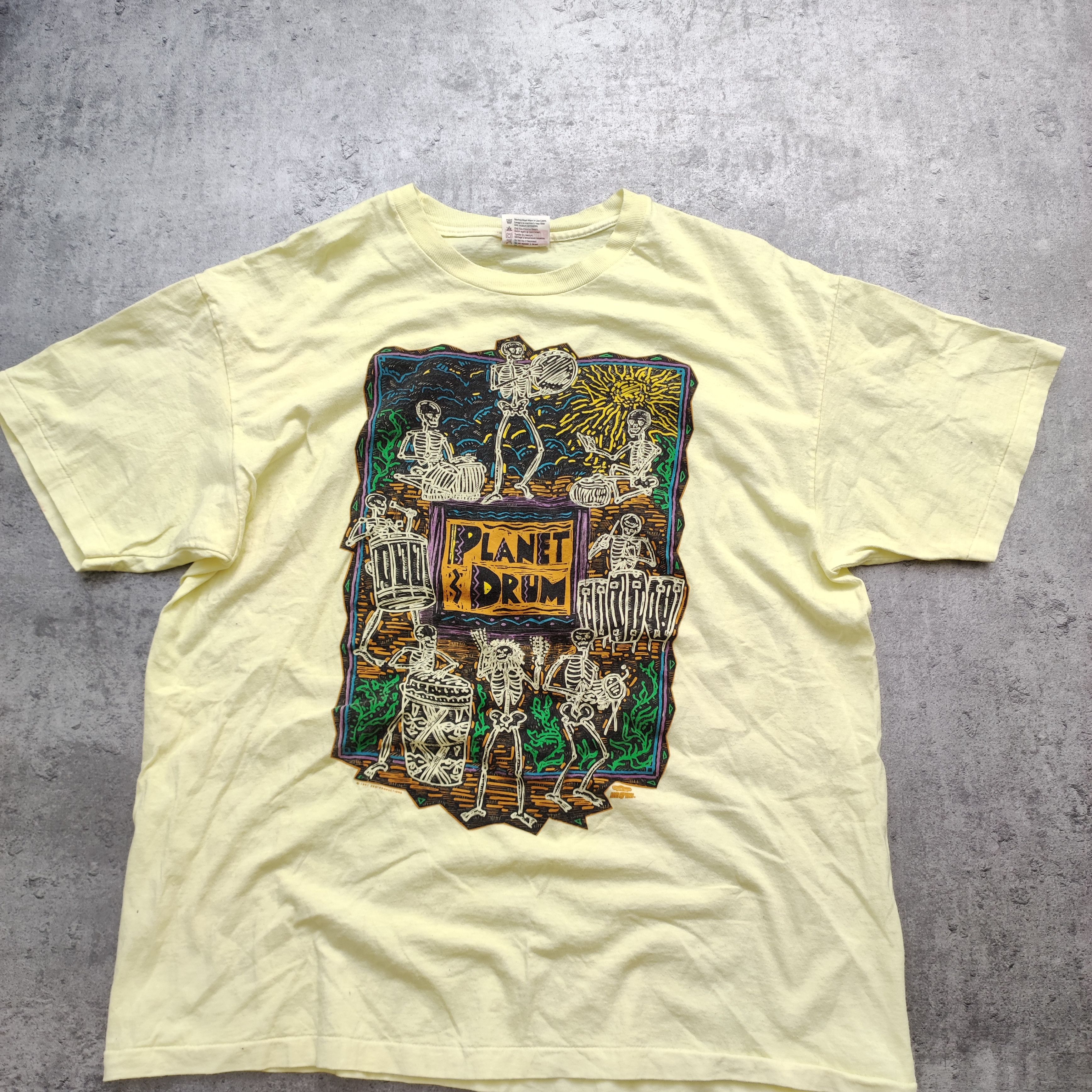 Band Tees × Vintage RARE 1991 Limited Planet Drum Light Yellow Band Promo Tee Size US XL / EU 56 / 4 - 3 Thumbnail