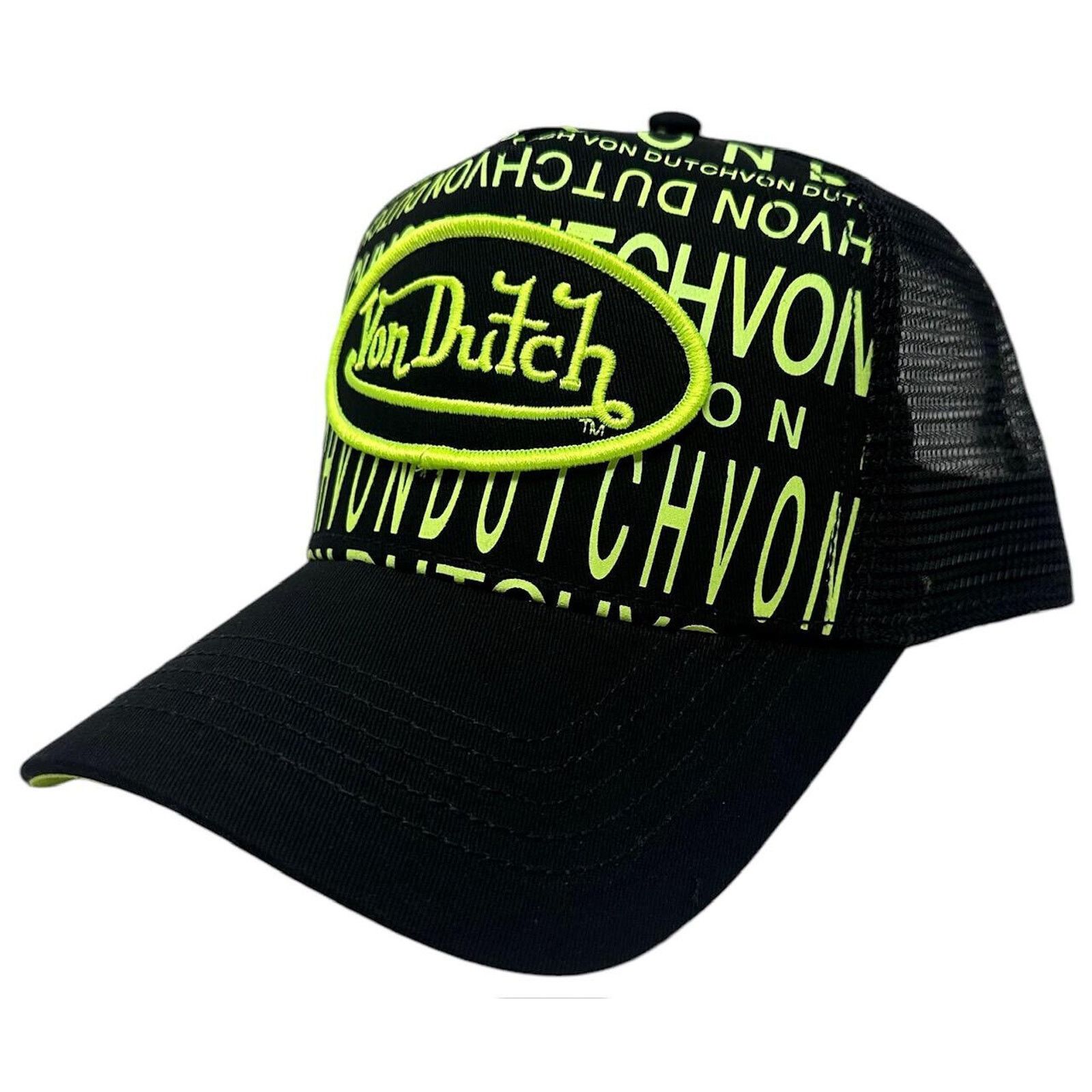 Von Dutch Von Dutch Trucker Hat Monogram Black & Green Neon Snapback Size ONE SIZE - 2 Thumbnail