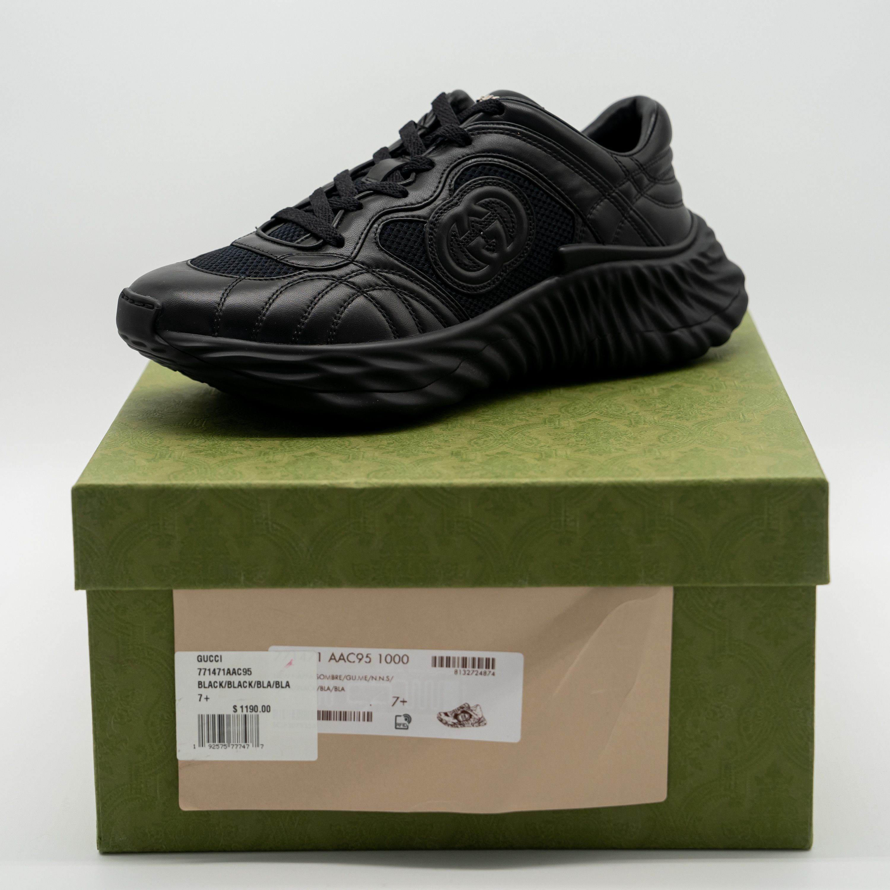 Gucci 7.5G 8 US Gucci Ripple Sneakers Triple Black Leather GG Size US 8 / EU 41 - 11 Thumbnail