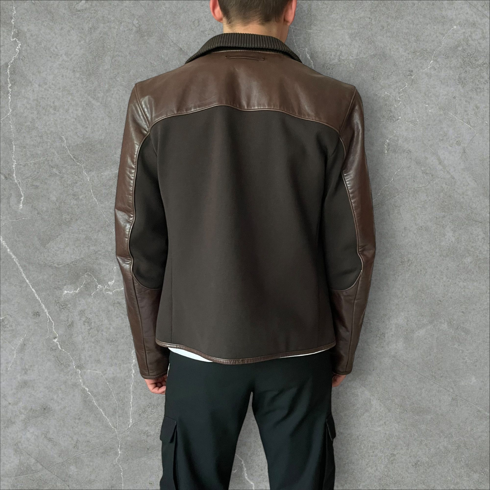 Prada Prada Leather Wool Chocolate Brown Bomber Jacket Size US L / EU 52-54 / 3 - 8 Thumbnail