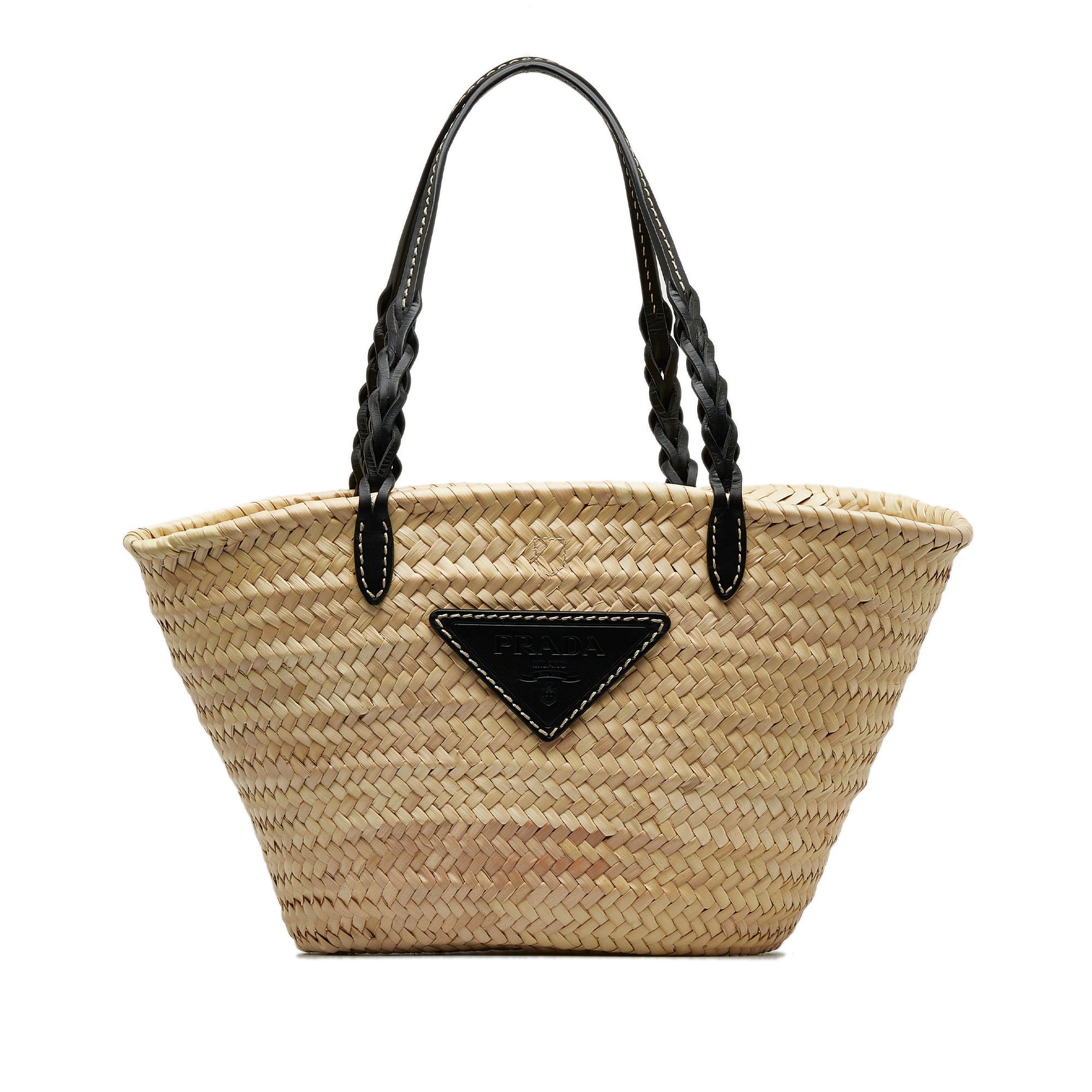 image of Prada Raffia Basket Tote Tote Bag in Brown, Women's