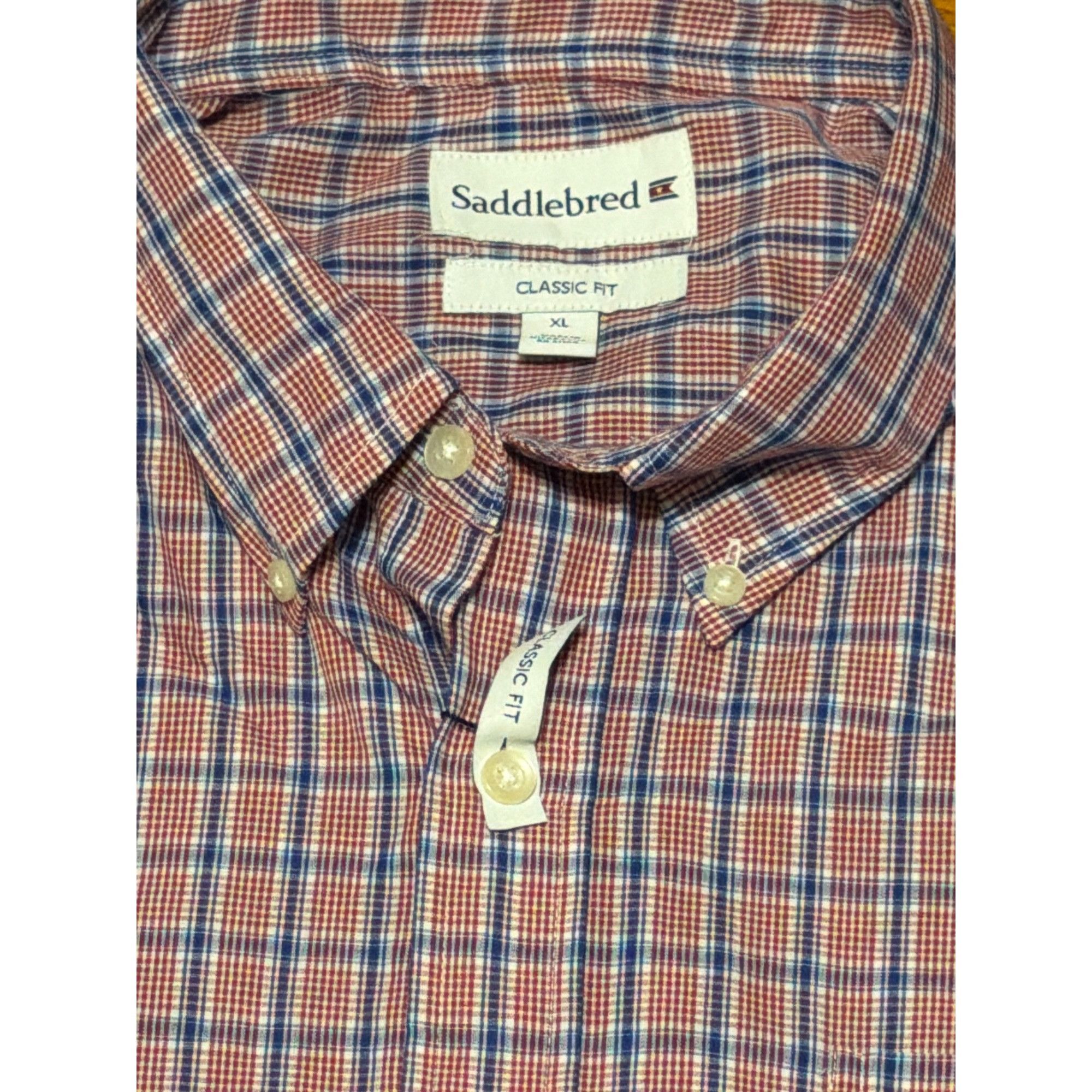Saddlebred Saddlebred Mens Classic Fit Button Down Plaid Shirt Red Whit Size US XL / EU 56 / 4 - 3 Thumbnail
