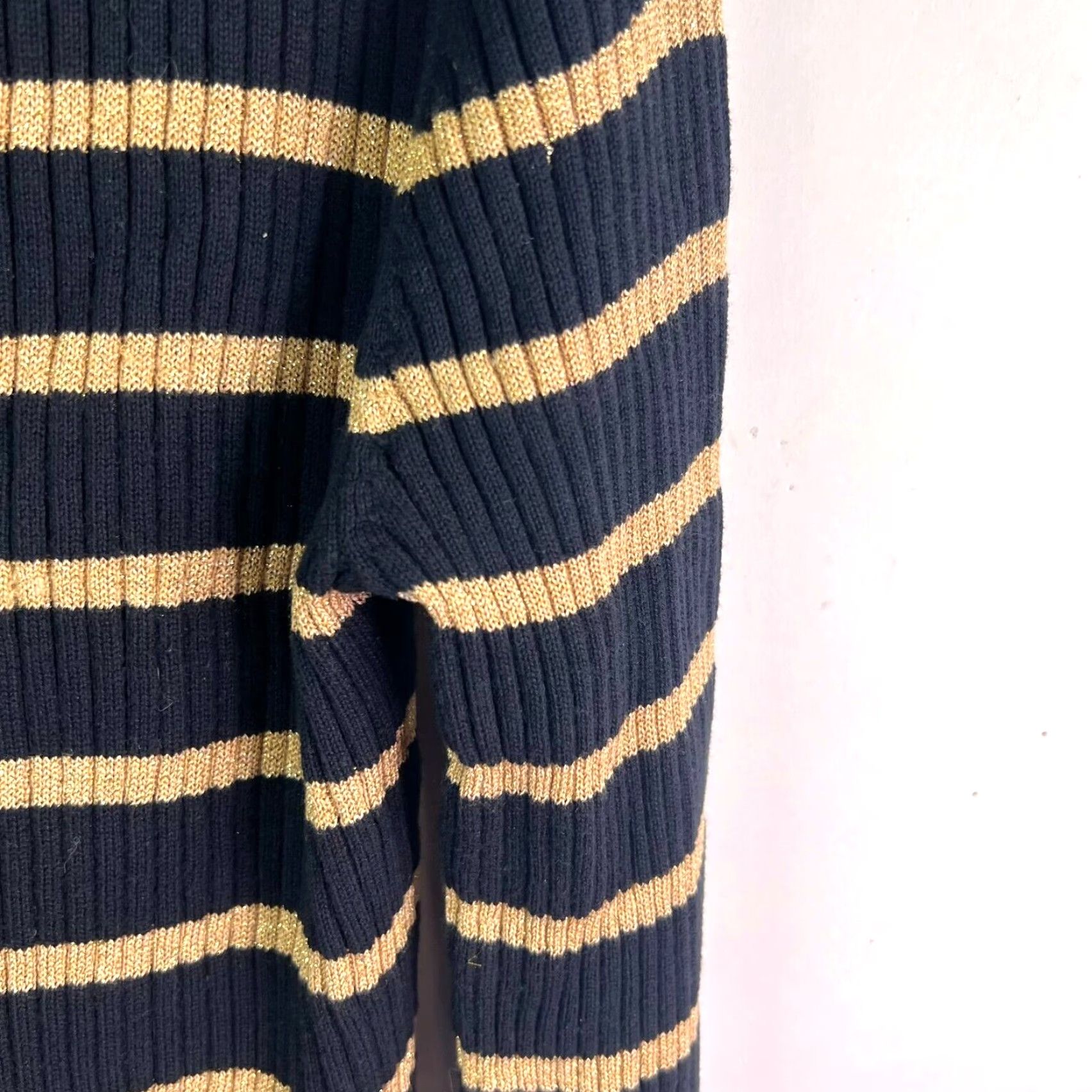Vintage Lauren Ralph Lauren Sweater Adult Size L Black/Gold Metallic Striped Silk Blend Turtleneck Pullover Womens Size L / US 10 / IT 46 - 3 Thumbnail