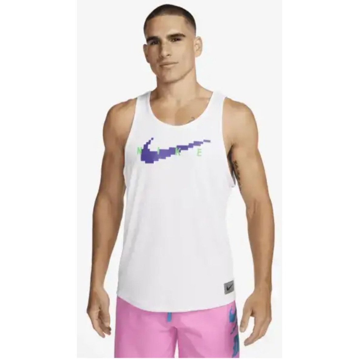 Nike Nike SWIM RI-FIT Digi Logo Tank Top Shirt White NESSD668 Men Size US L / EU 52-54 / 3 - 1 Thumbnail