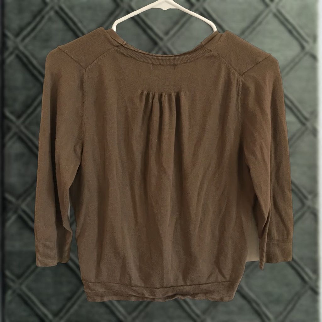 Gap Gap Cardigan Sweater Shirt Button V-Neck 3/4 Sleeve Brown M Women Medium Cotton Buttoned Top Blouse Size M / US 6-8 / IT 42-44 - 1 Thumbnail