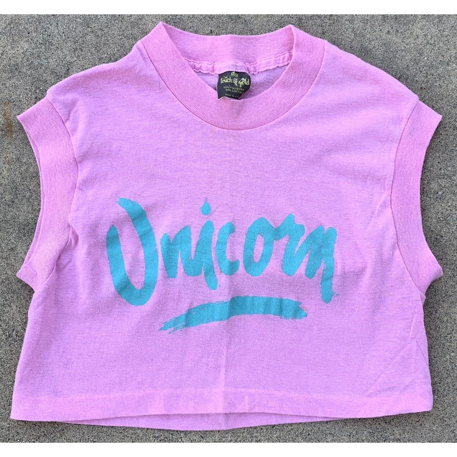Vintage VINTAGE Unicorn Sleeveless Crop Top Muscle Tee T Shirt S 70s 80s Pink Touch Of Gold Regular Short Sleeve Shirt Womens Size S / US 4 / IT 40 - 2 Thumbnail