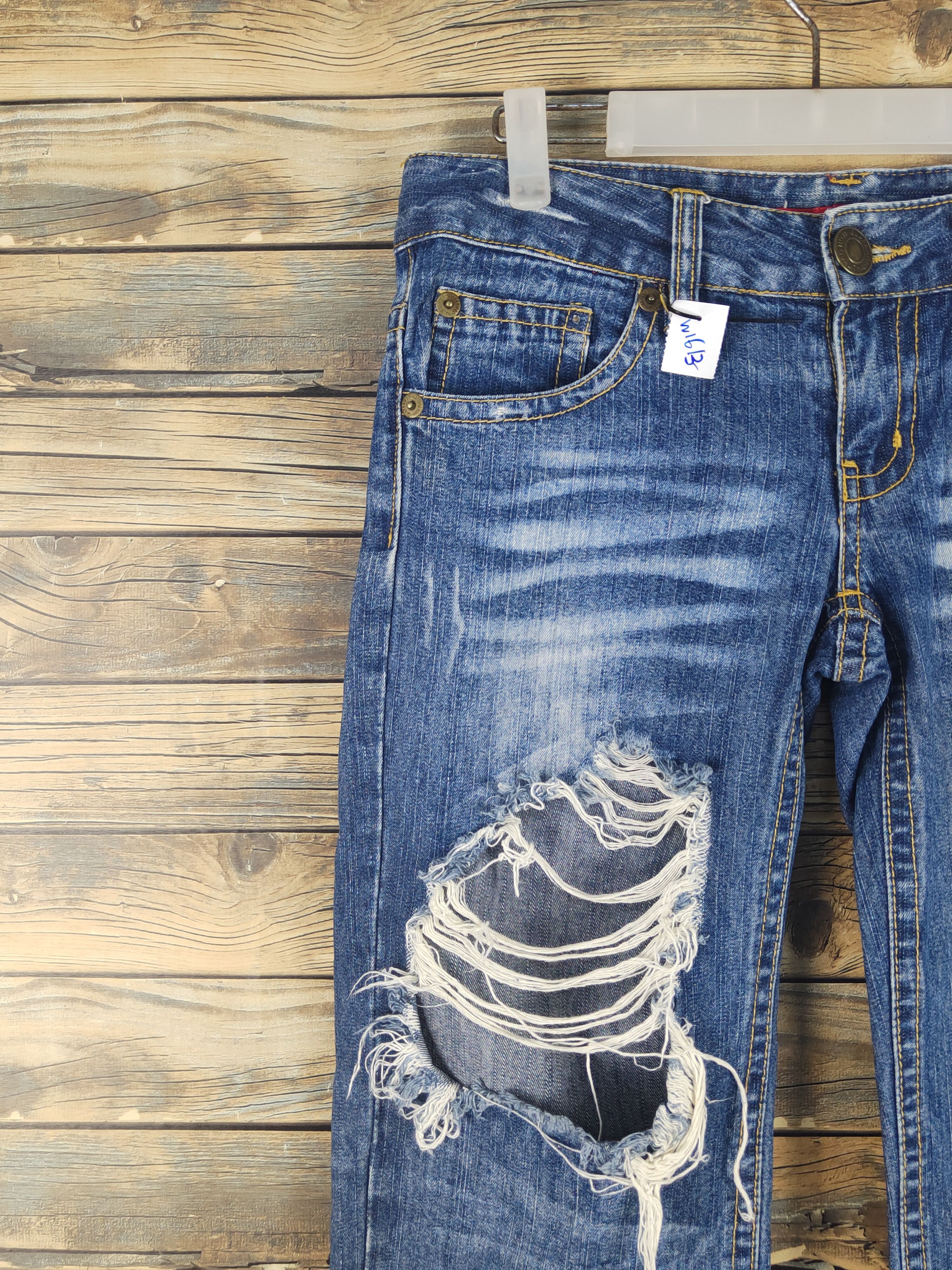 Japanese Brand W.a.z.p Dark Blue Distressed Ripped denim Jeans #W1613 Size 30" / US 8 / IT 44 - 3 Thumbnail