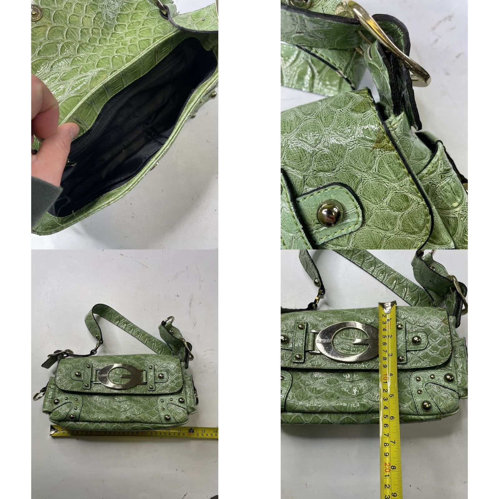 Guess VINTAGE Guess Green Faux Snake Skin Purse Crossbody Bag Shoulder, Medium, Women's, Green, Crossbody, Leather Strap, Silver Hardware Size ONE SIZE - 8 Thumbnail