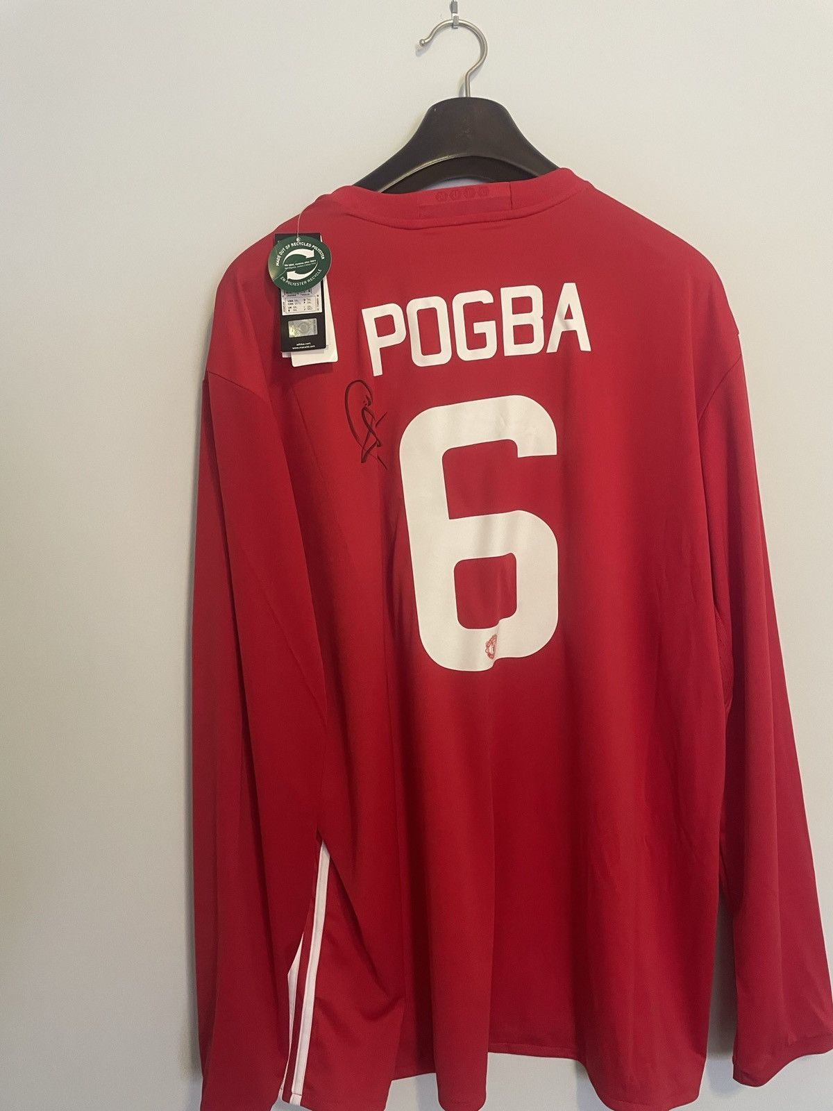 image of Vintage Signed Pogba Manchester United Long Sleeve in Red, Men's (Size XL)