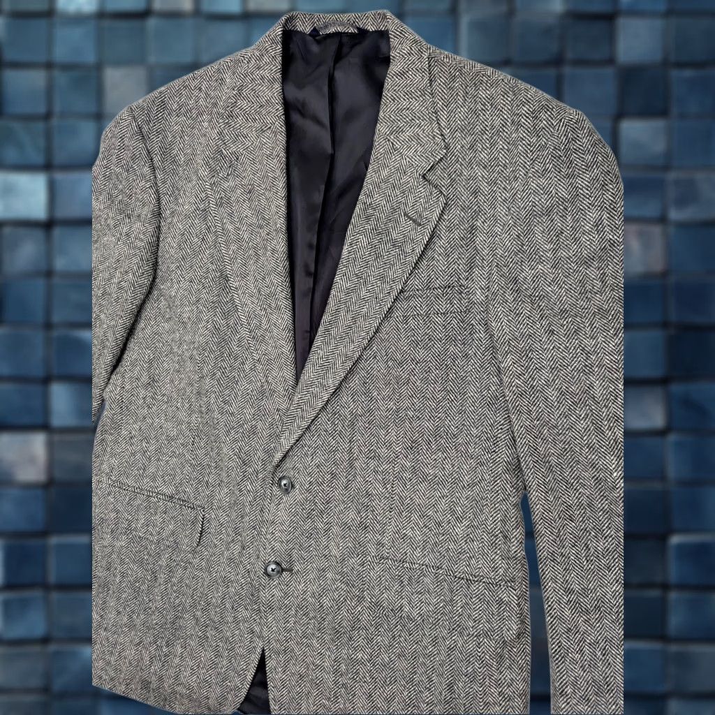 Lands' End Lands' End Wool Tweed Herringbone Sport Coat Men 43R Regular Notch 2-Button Single-Breasted Gray Wool/Lambswool Vintage Vtg Coat Size US XS / EU 42 / 0 - 1 Thumbnail