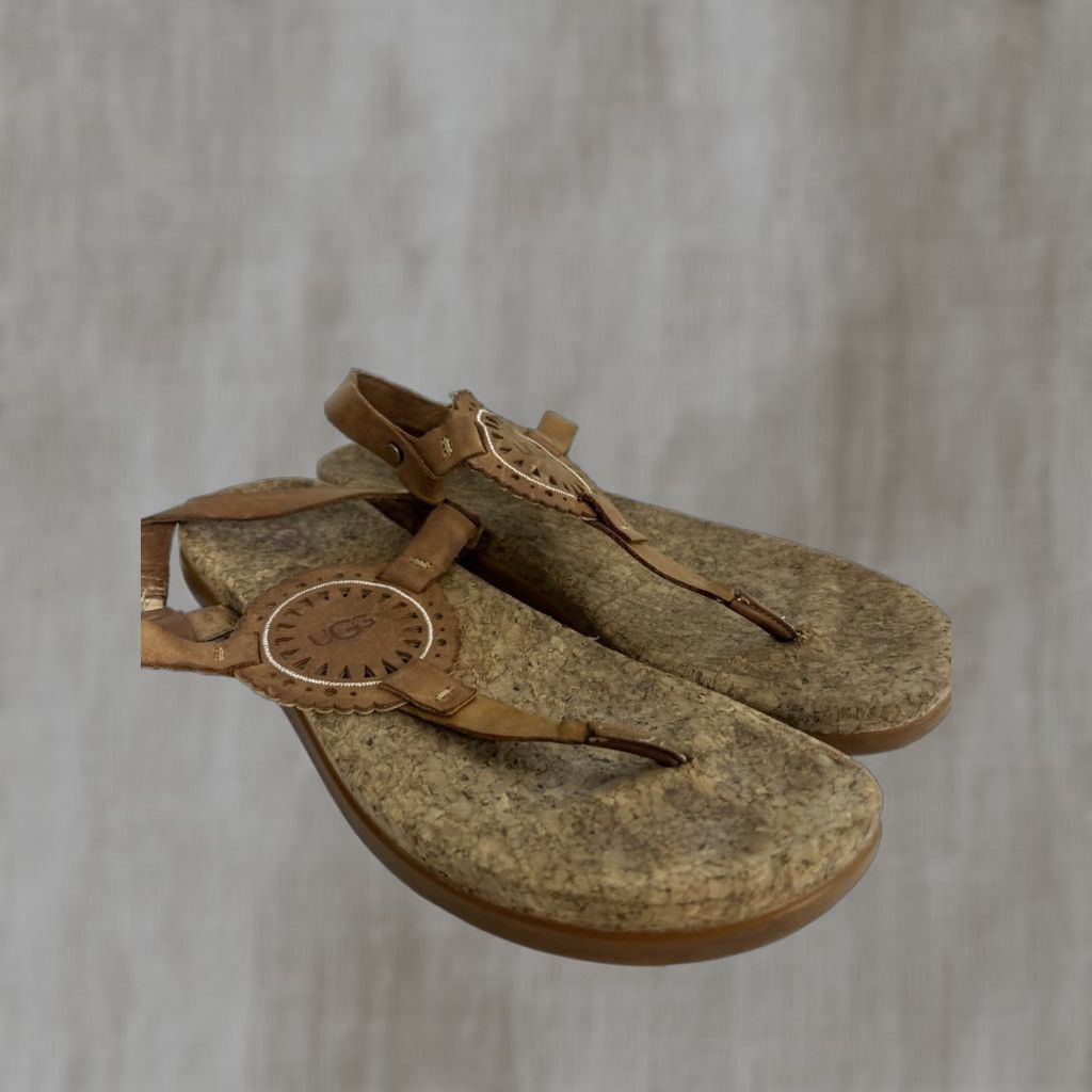Ugg Ugg Aden II Womens Sandal T-Strap Buckle Leather Strappy 9.5 Brown Almond Size US 8 / IT 38 - 1 Thumbnail