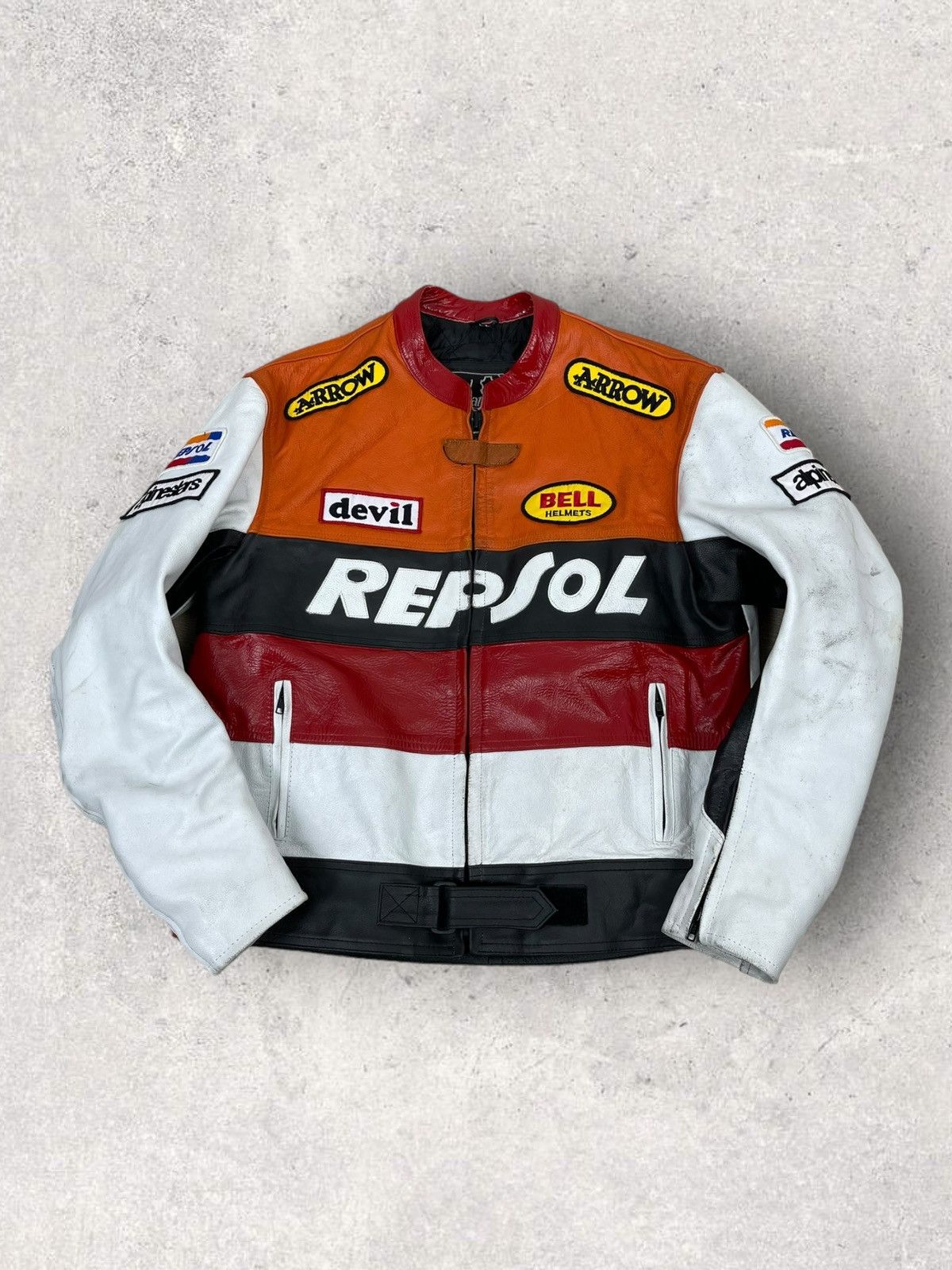 image of Vintage Y2K Repsol Leather Jacket Racing Biker, Men's (Size 2XL)