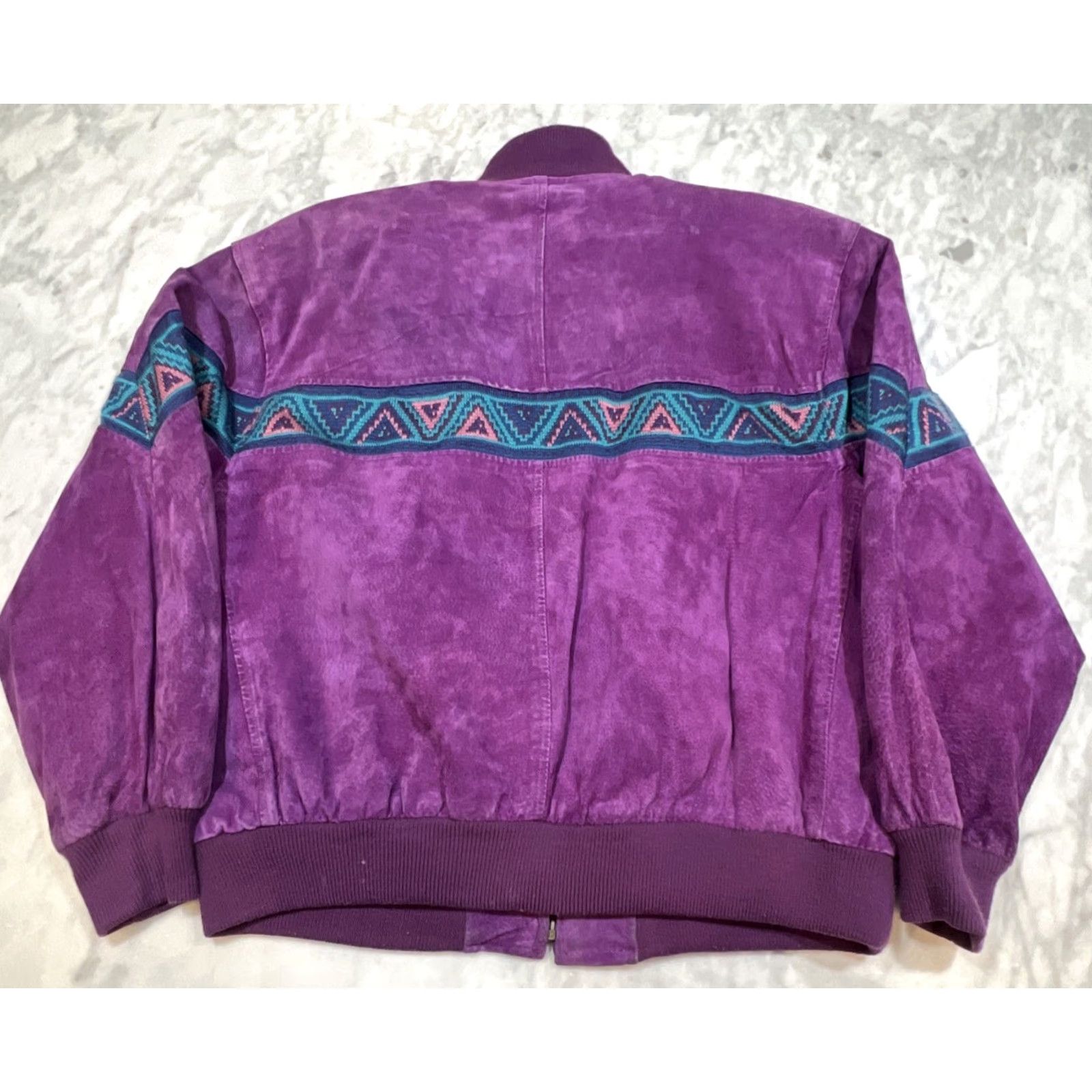 Vintage VINTAGE Mesa Ridge Purple Suede Leather Jacket L Aztec Geometric Stripe Zip Up Women Bomber Jacket Size L / US 10 / IT 46 - 4 Thumbnail