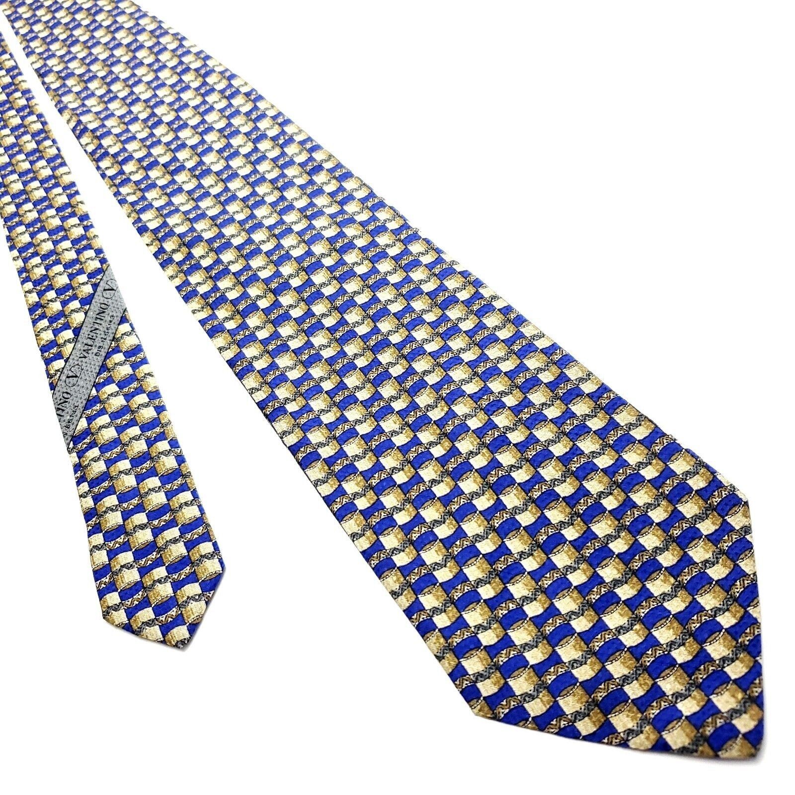 Valentino Valentino Cravatte Blue Beige Silk Tie Woven Wide Short Geom Size ONE SIZE - 1 Thumbnail