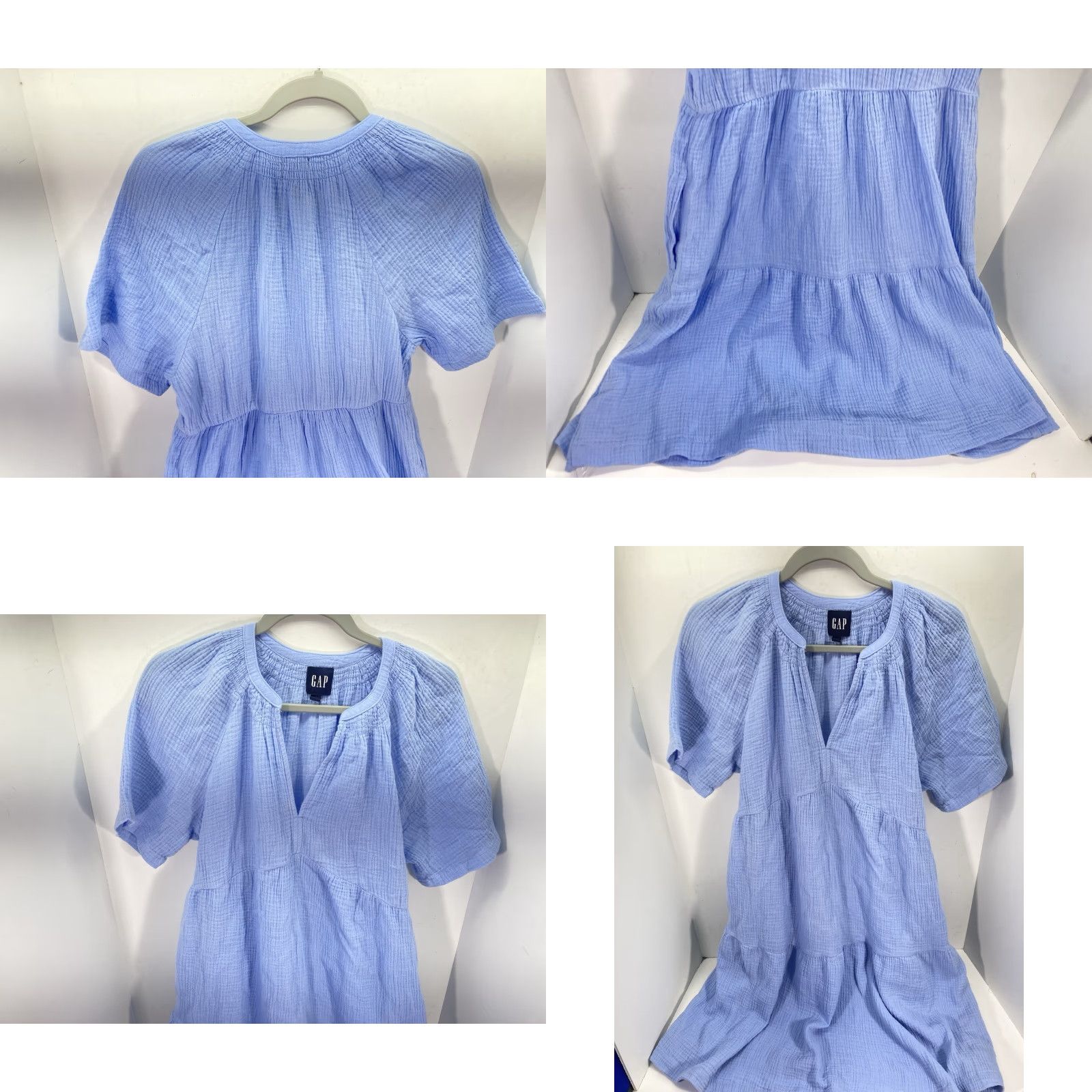 Gap Gap Gauze Tiered Dress Women XS Blue Short Sleeve Pockets Crinkled NWT Maxi Dress Size 26" / US 2 / IT 38 - 8 Thumbnail