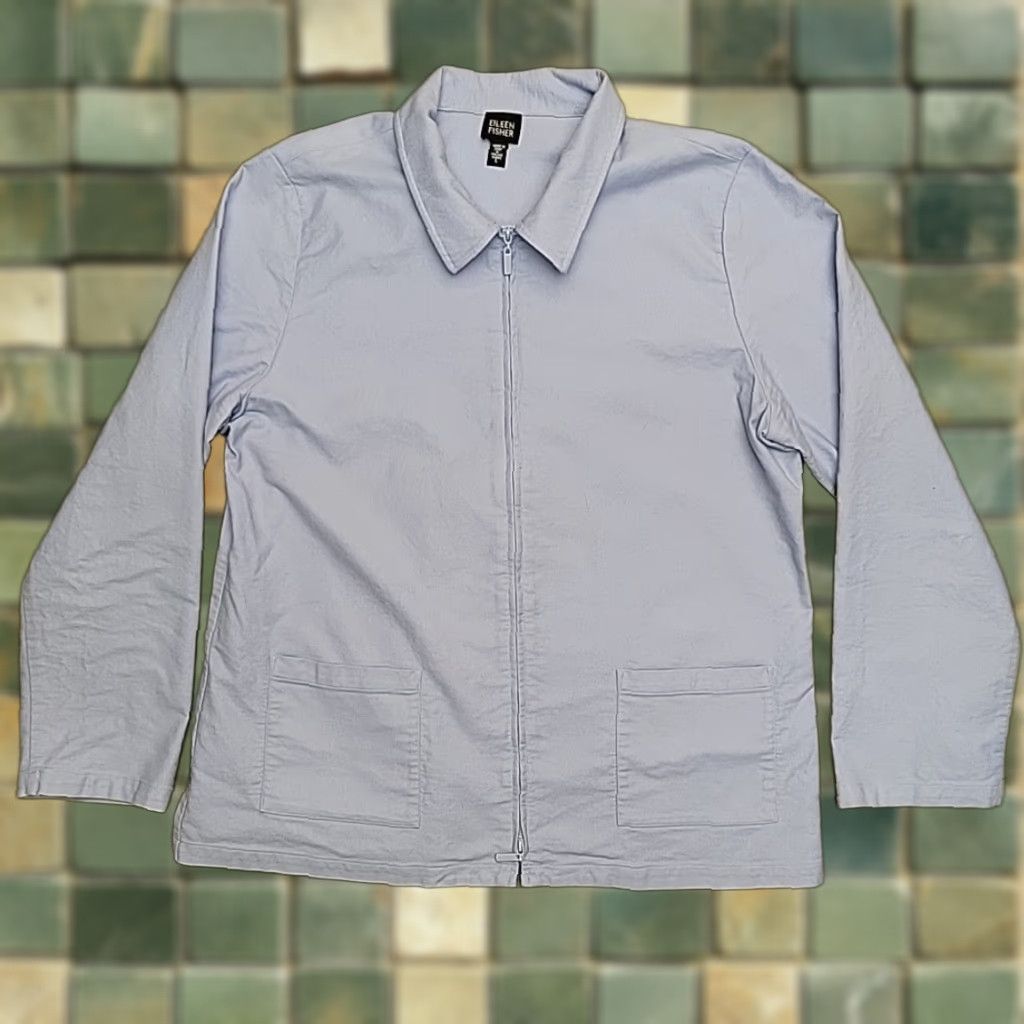 Eileen Fisher Eileen Fisher Jacket Womens L Blue Full Zip Cotton Stretch Blend Comfort Bomber Jacket Size L / US 10 / IT 46 - 1 Thumbnail