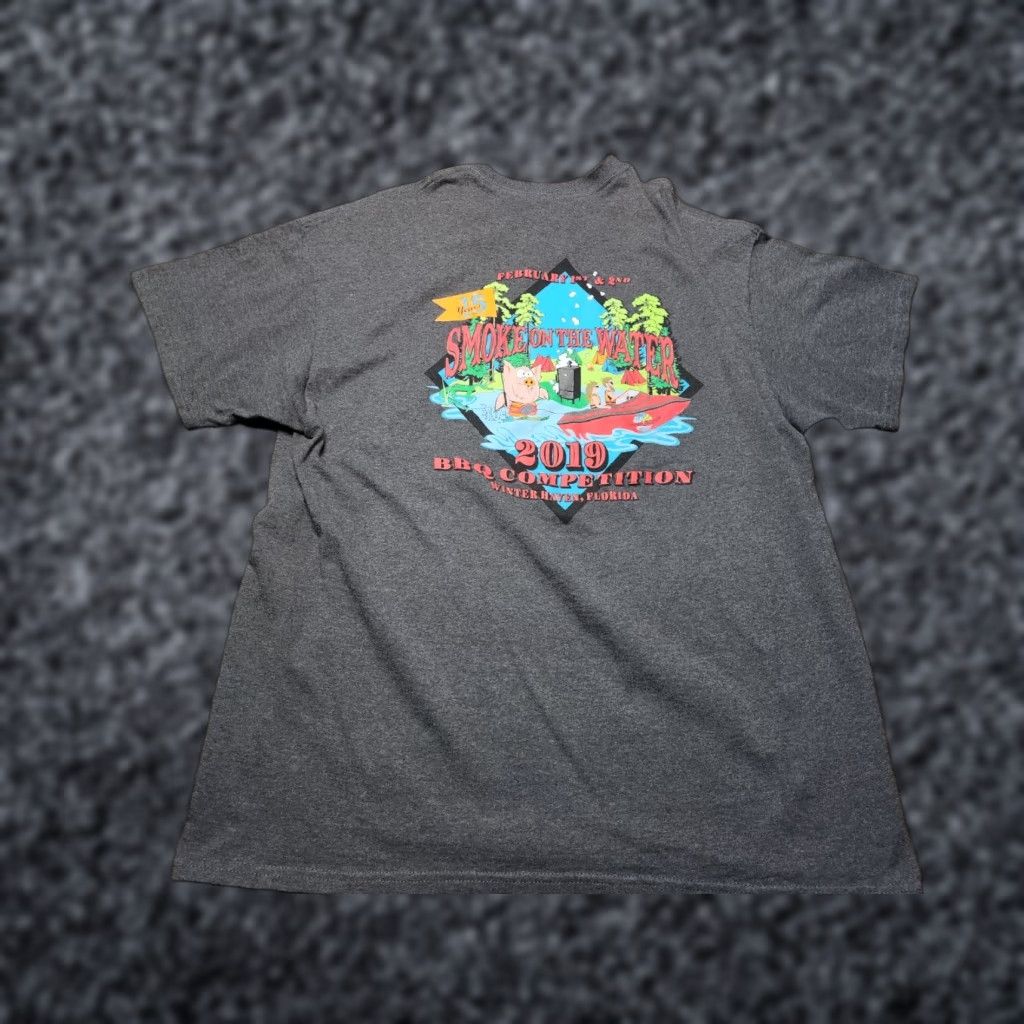 Gildan Gildan Shirt XL Gray Smoke On The Water Grilling BBQ Competition 2019 Double Sided Graphic Tee Mens Size US XL / EU 56 / 4 - 1 Thumbnail