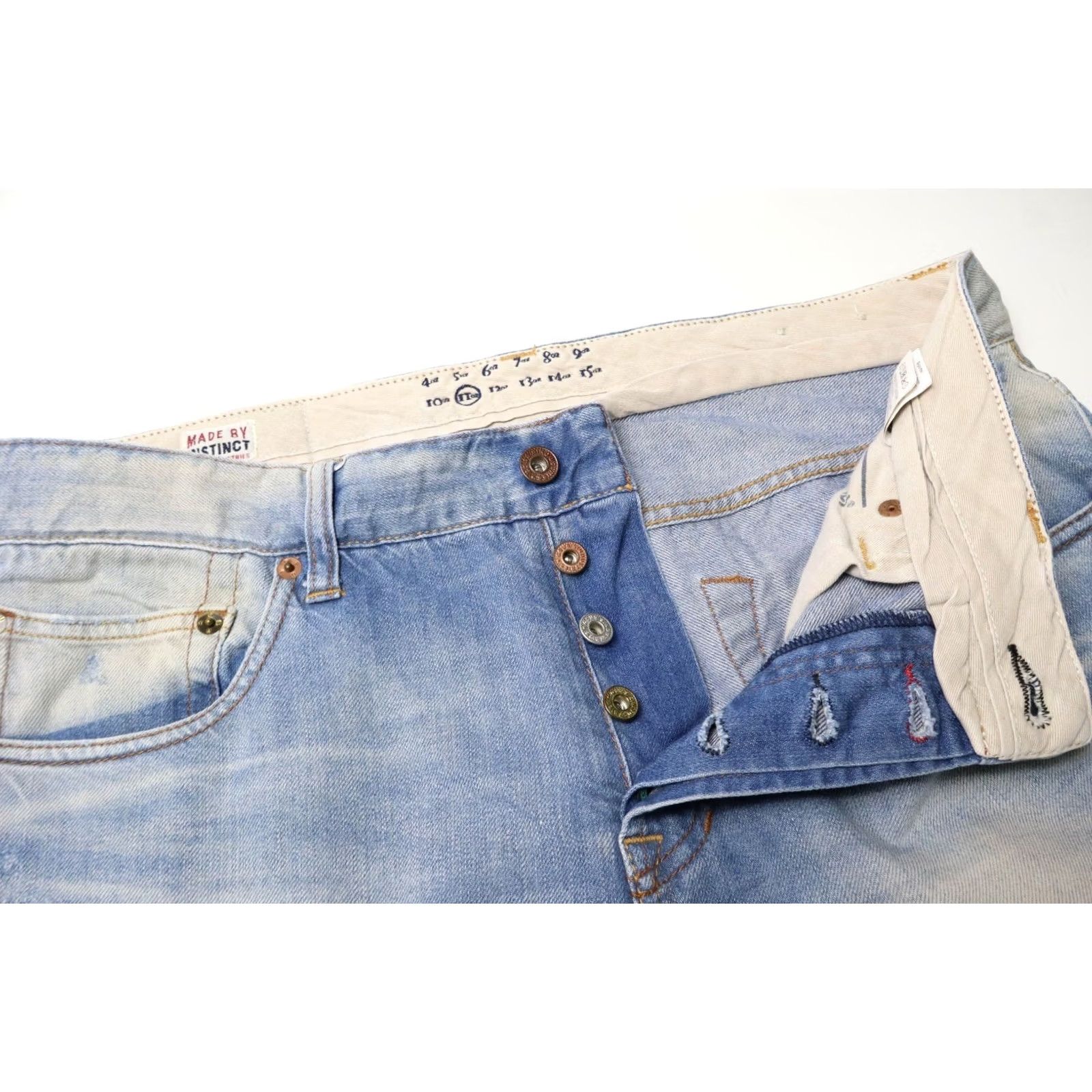 Industrie GSUS SINDUSTRIES Jeans Men's W33/L32 Fade Whiskers Button Fly Blue Regular Straight 100% Cotton 11 oz Front Pockets Size US 33 - 4 Thumbnail