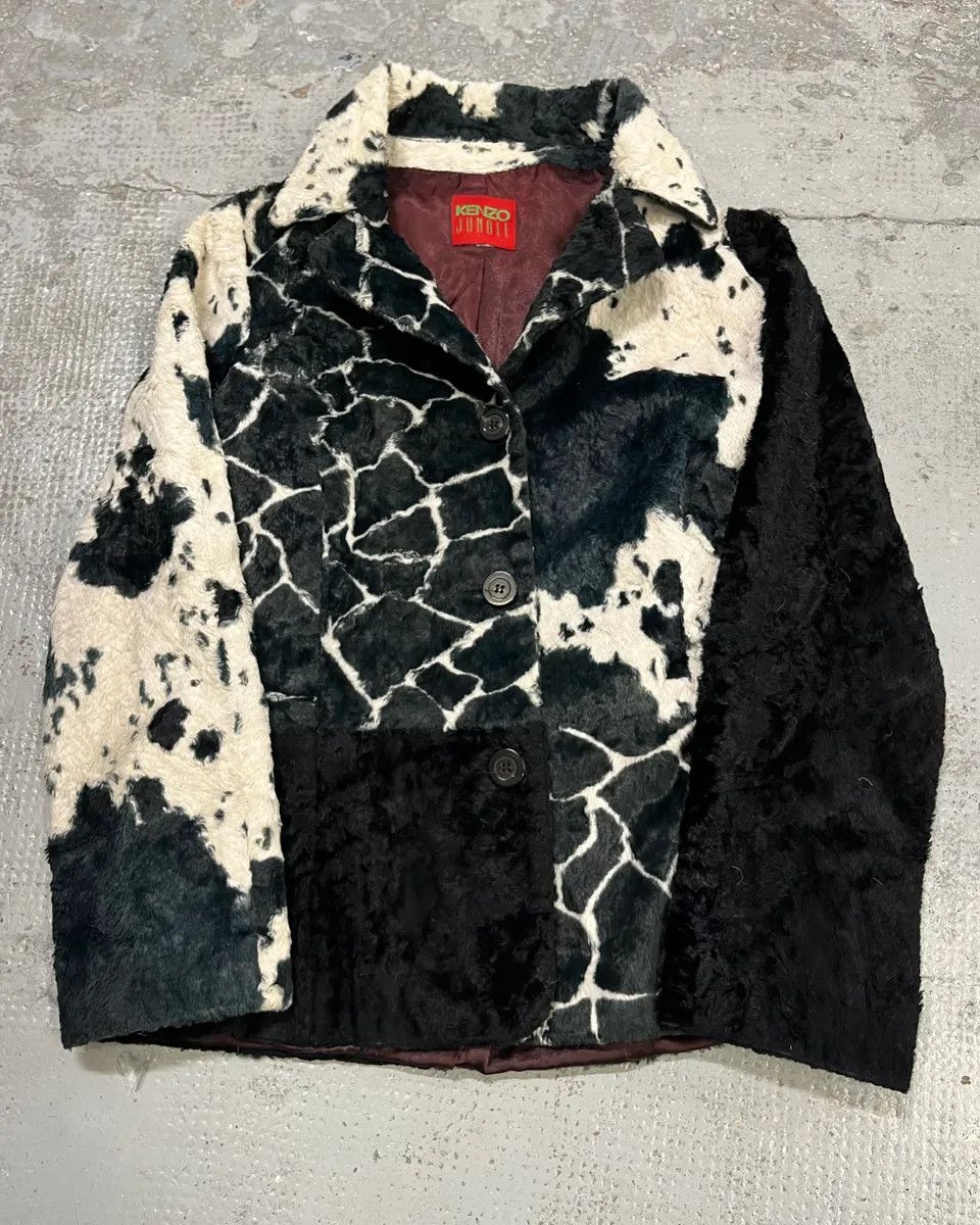 Kenzo 1990s Kenzo Black & Cream Animal Print Faux Fur Blazer Jacket Size S / US 4 / IT 40 - 1 Thumbnail