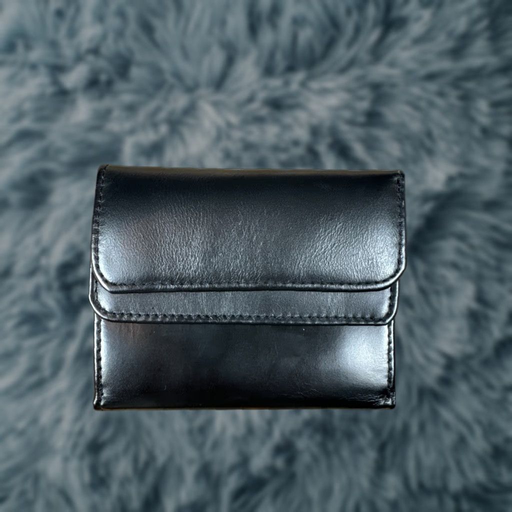 Vintage Black Leather Bi Fold Snap Wallet Mens NWOT Size ONE SIZE - 1 Thumbnail