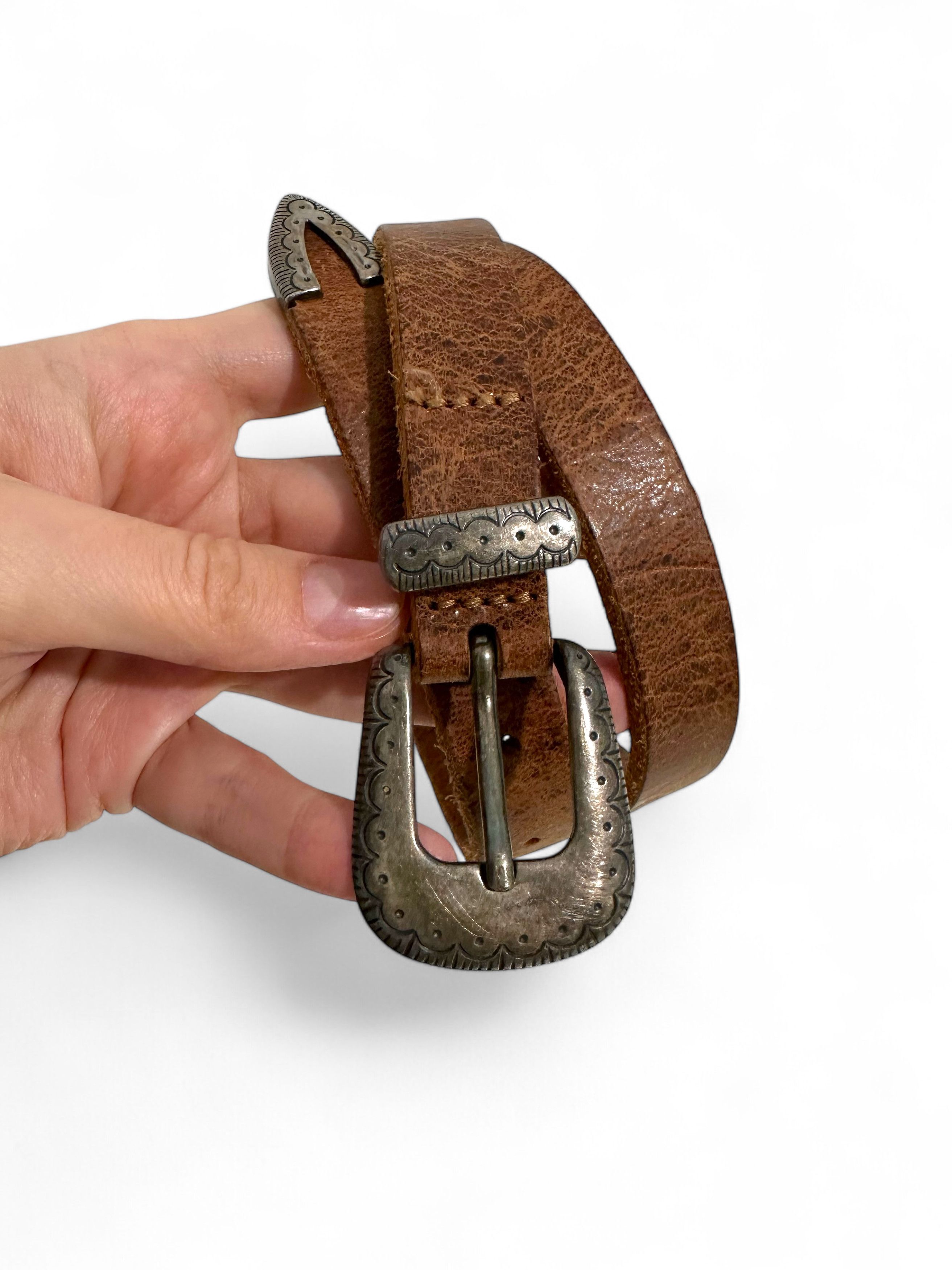 Vintage Vintage Thick Brown Leather Western Style Belt 26 Inch Size ONE SIZE - 1 Thumbnail