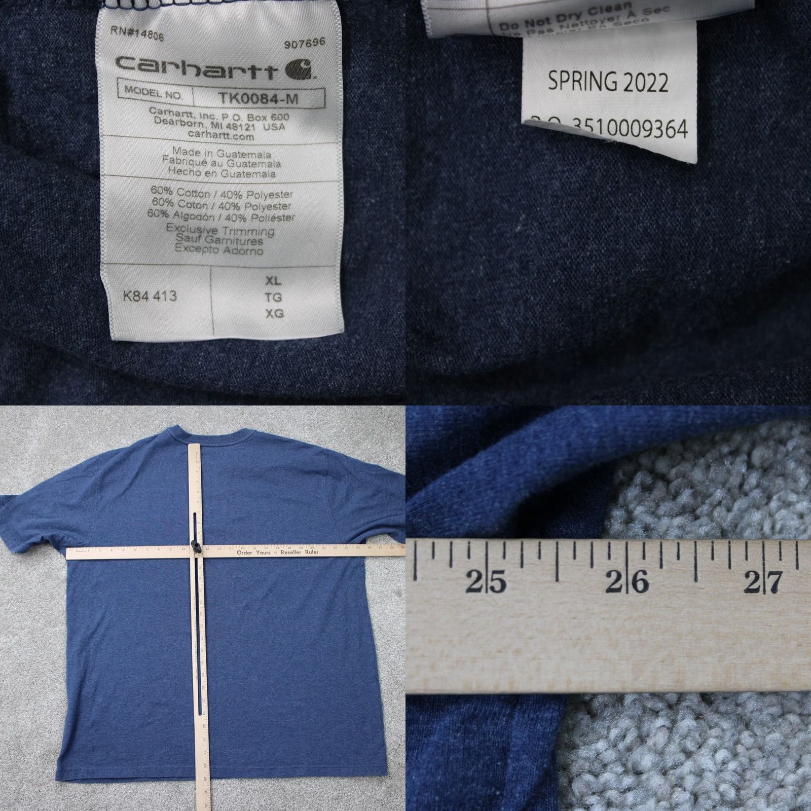 Carhartt Carhartt Henley Shirt Mens XL Blue Short Sleeve Cotton/Polyester Crew Neck T-Shirt Size US XL / EU 56 / 4 - 8 Thumbnail