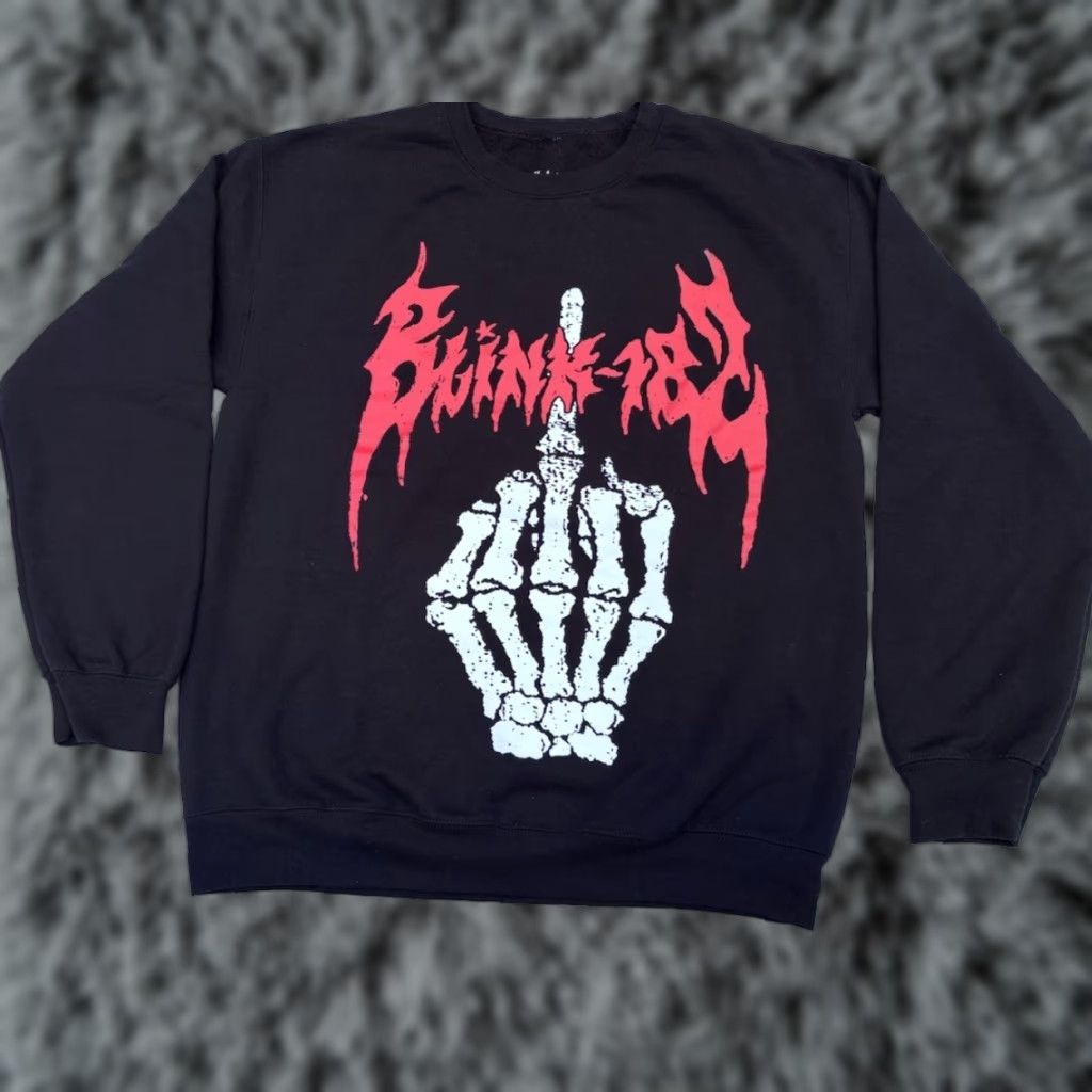 Vintage Blink-182 Sweatshirt Adult Medium Men Black Crew Neck Long Sleeve Middle Finger Tour 2024 Art Music Shirt Size US M / EU 48-50 / 2 - 1 Thumbnail