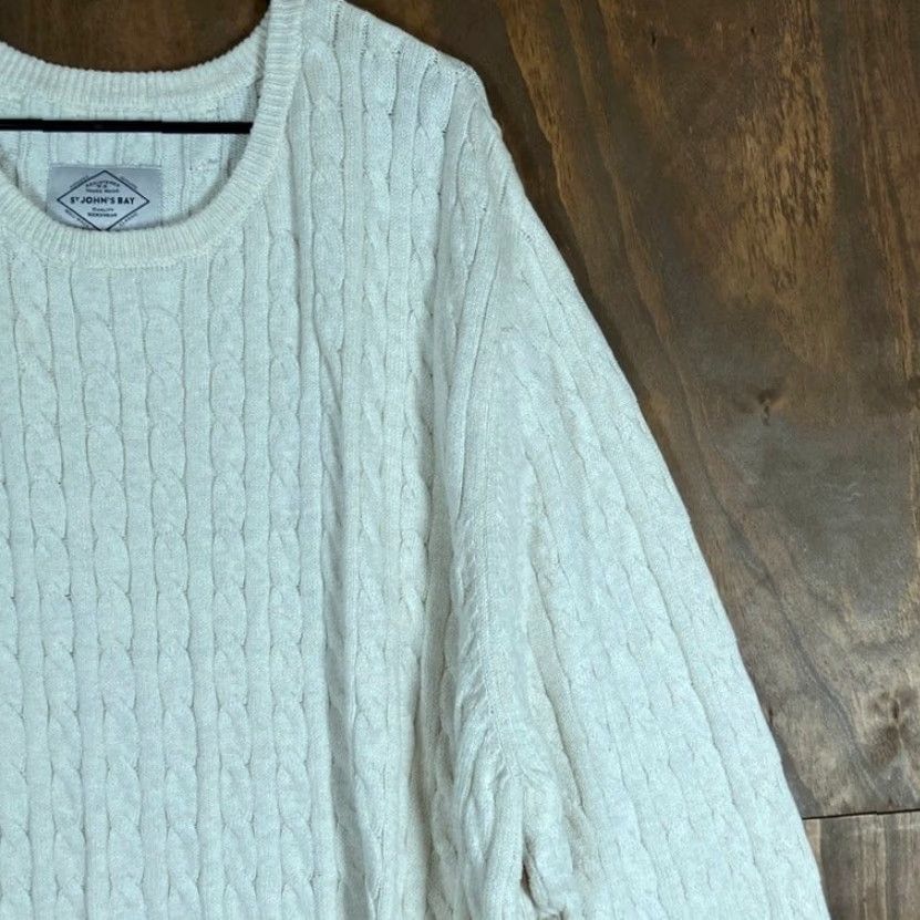 Vintage St. John's Bay Mens Sweater Cable Knit Crew Neck Super Soft Long Sleeve 2XL Cream Knit Pullover Casual Casualwear Mens Size US XXL / EU 58 / 5 - 5 Thumbnail