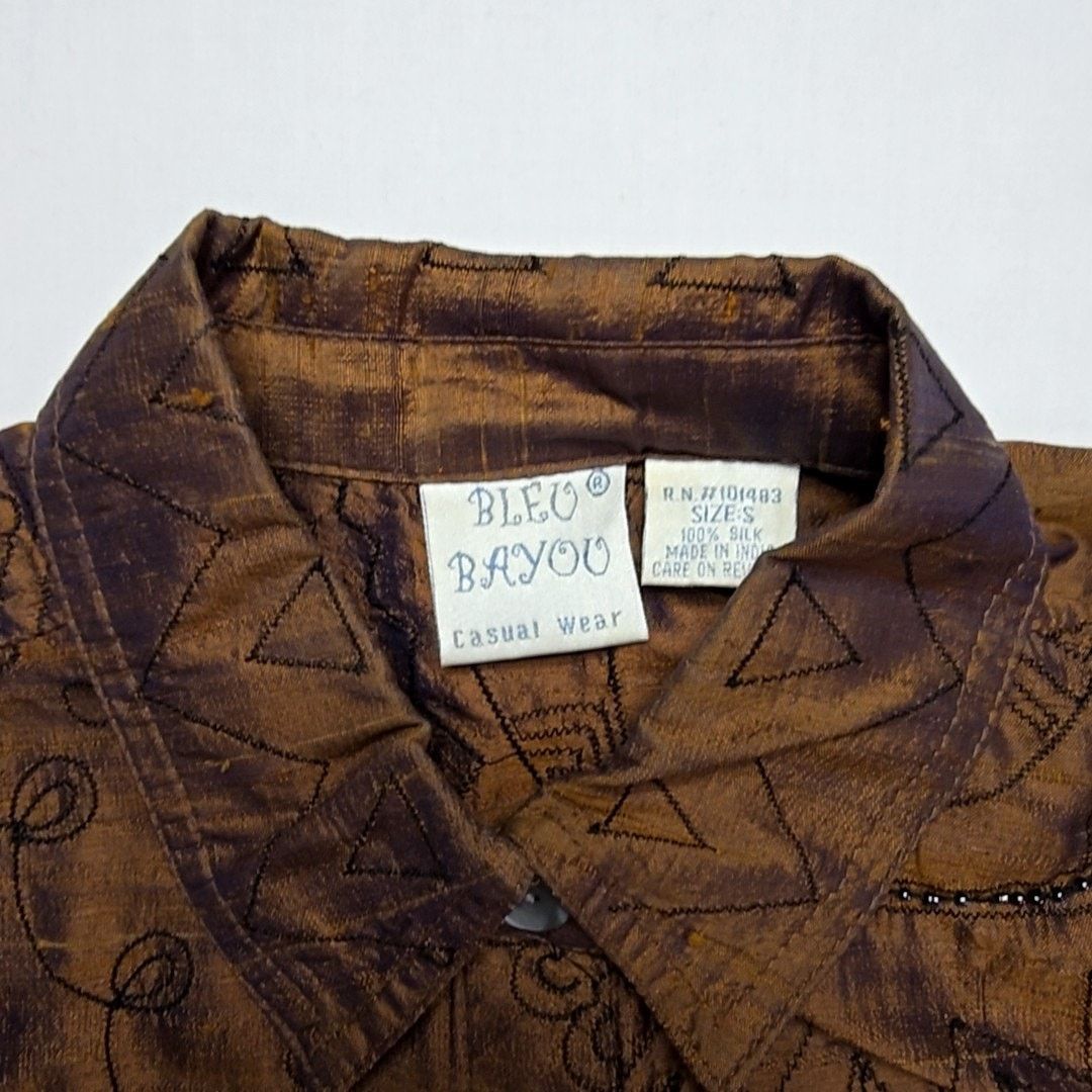 Vintage Vintage Bleu Bayou Silk Shirt S Brown Beaded Blouse 90s Size S / US 4 / IT 40 - 7 Thumbnail