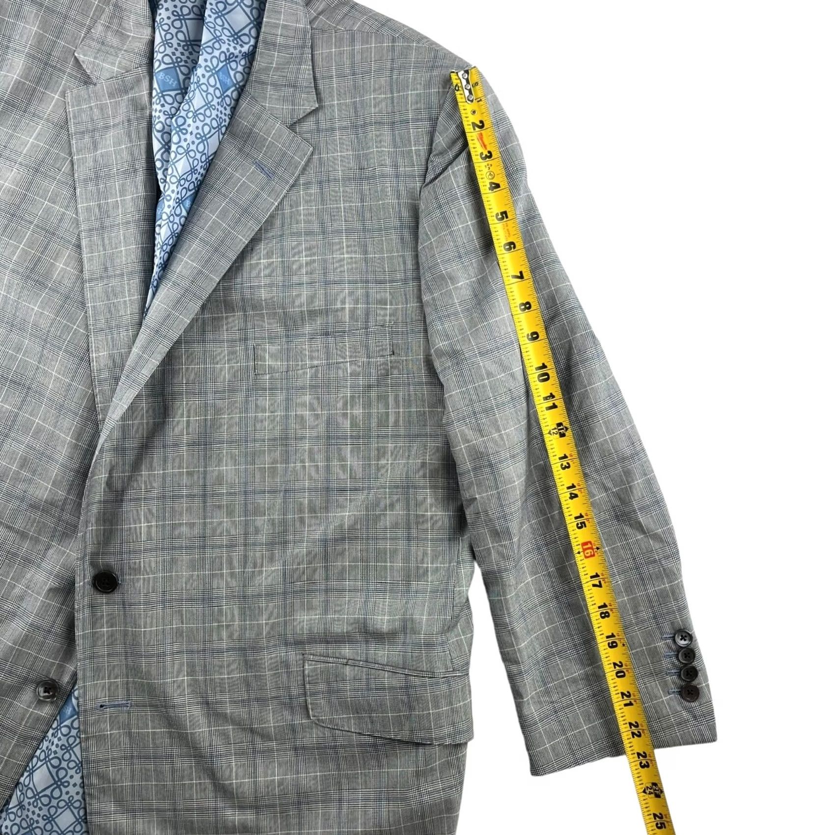 Vintage NEW Tom James x Holland & Sherry Gray Windowpane Plaid Suit 50 S 50x26 Wool Merino Wool Notch Lapel 2 Piece Men Suit Mens Regular Vintage No N/A Size 50R - 7 Thumbnail