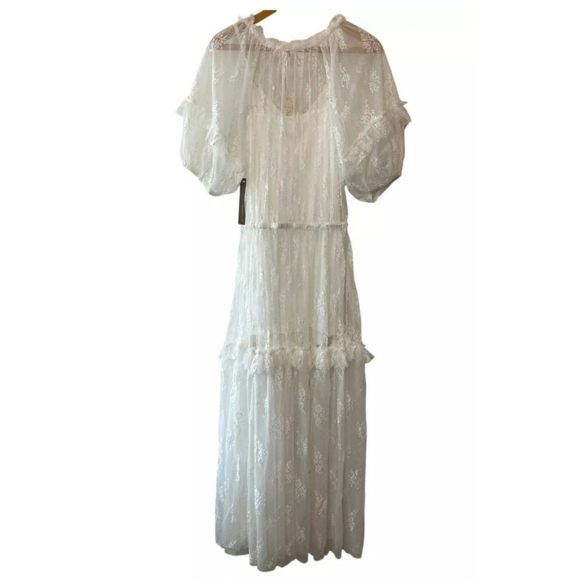 let me be short-sleeve ruffle maxi dress Anthroplogie Let Me Be Short-sleeve Ruffle Maxi Dress White NWT Size L