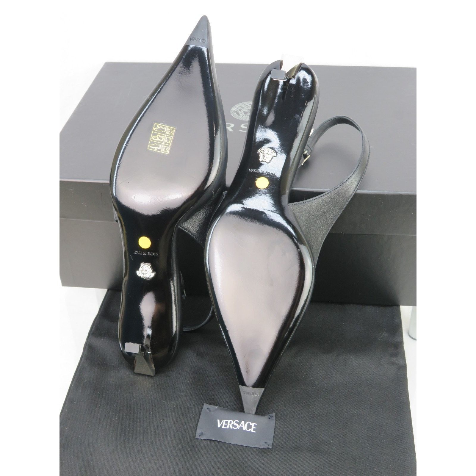 Versace VERSACE BLACK LEATHER SILVER MEDUSA SANDALS KITTEN PUMPS 41 Size US 11 / IT 41 - 8 Thumbnail
