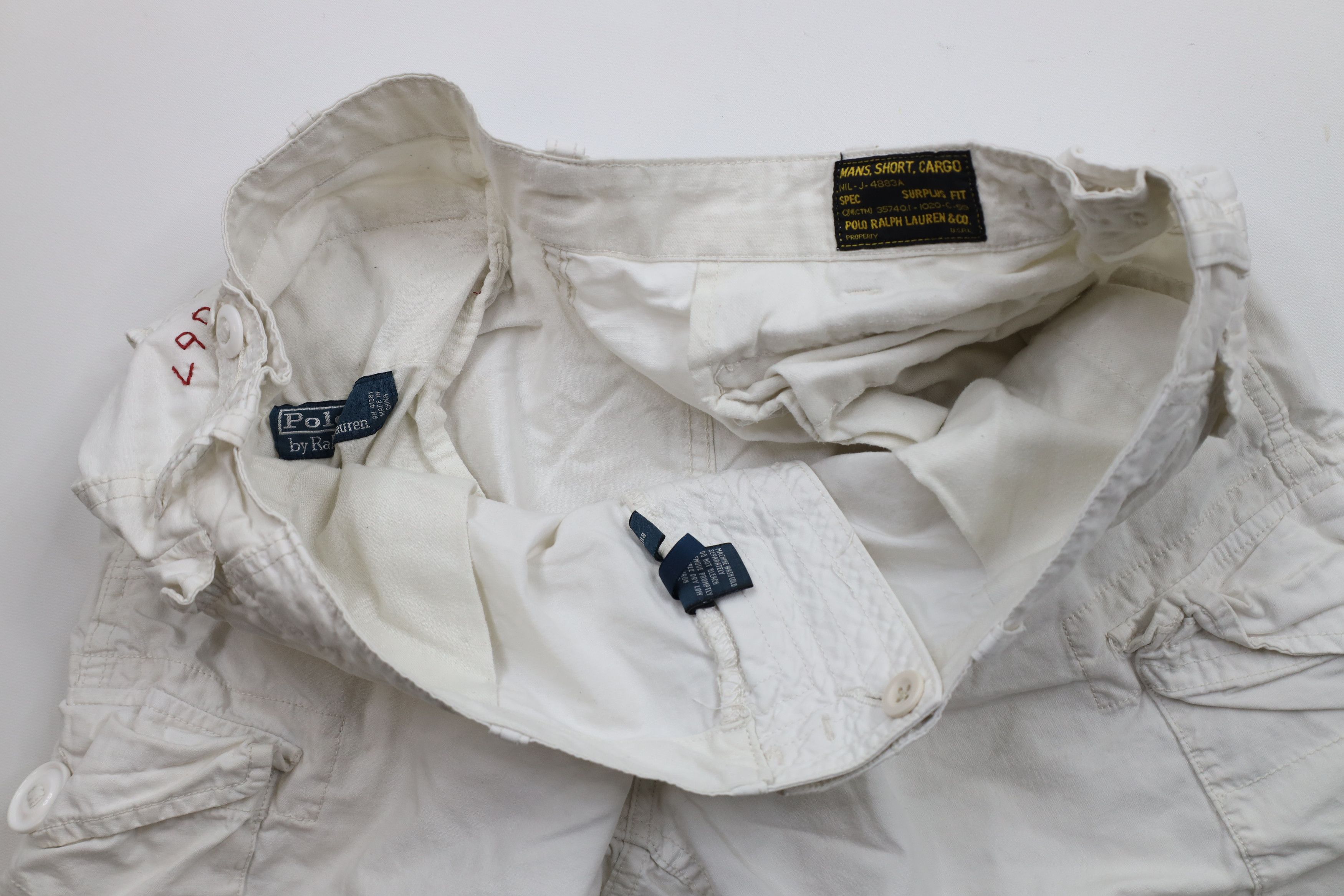 Ralph Lauren × Vintage Vintage 90s Ralph Lauren Military Cargo Shorts Cream Cotton Size US 36 / EU 52 - 7 Thumbnail