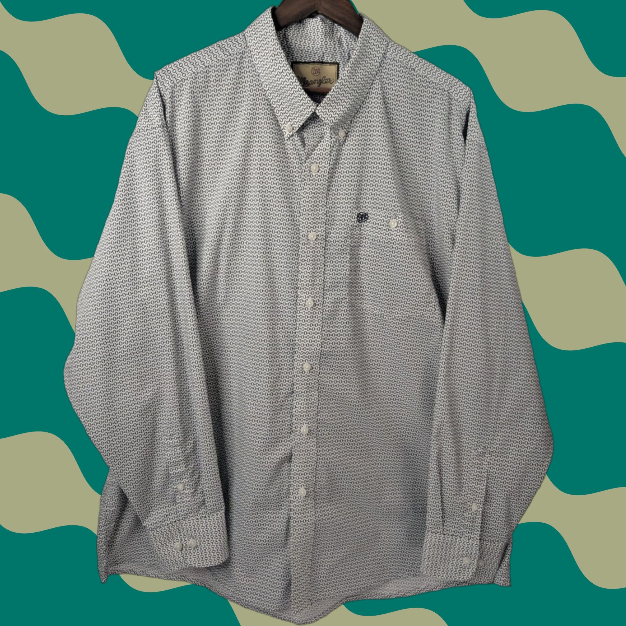 Wrangler Wrangler Men's 2XL Navy Geo Print Long Sleeve Button Down Western Shirt Size US XXL / EU 58 / 5 - 1 Thumbnail