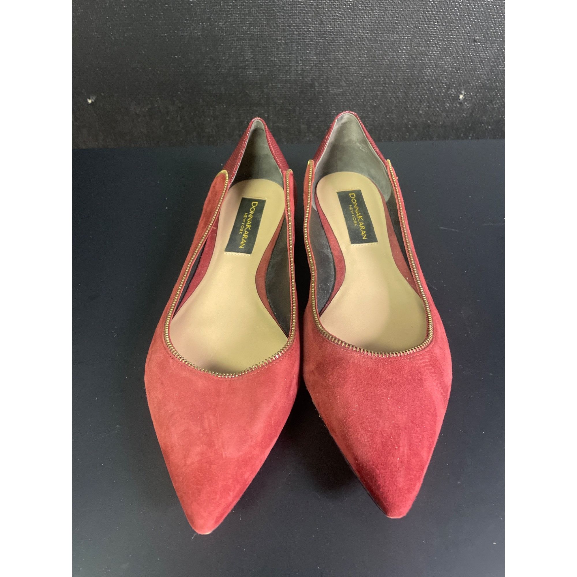 Donna Karan NY Women's Red Suede Shoes With Zippered Trim Si