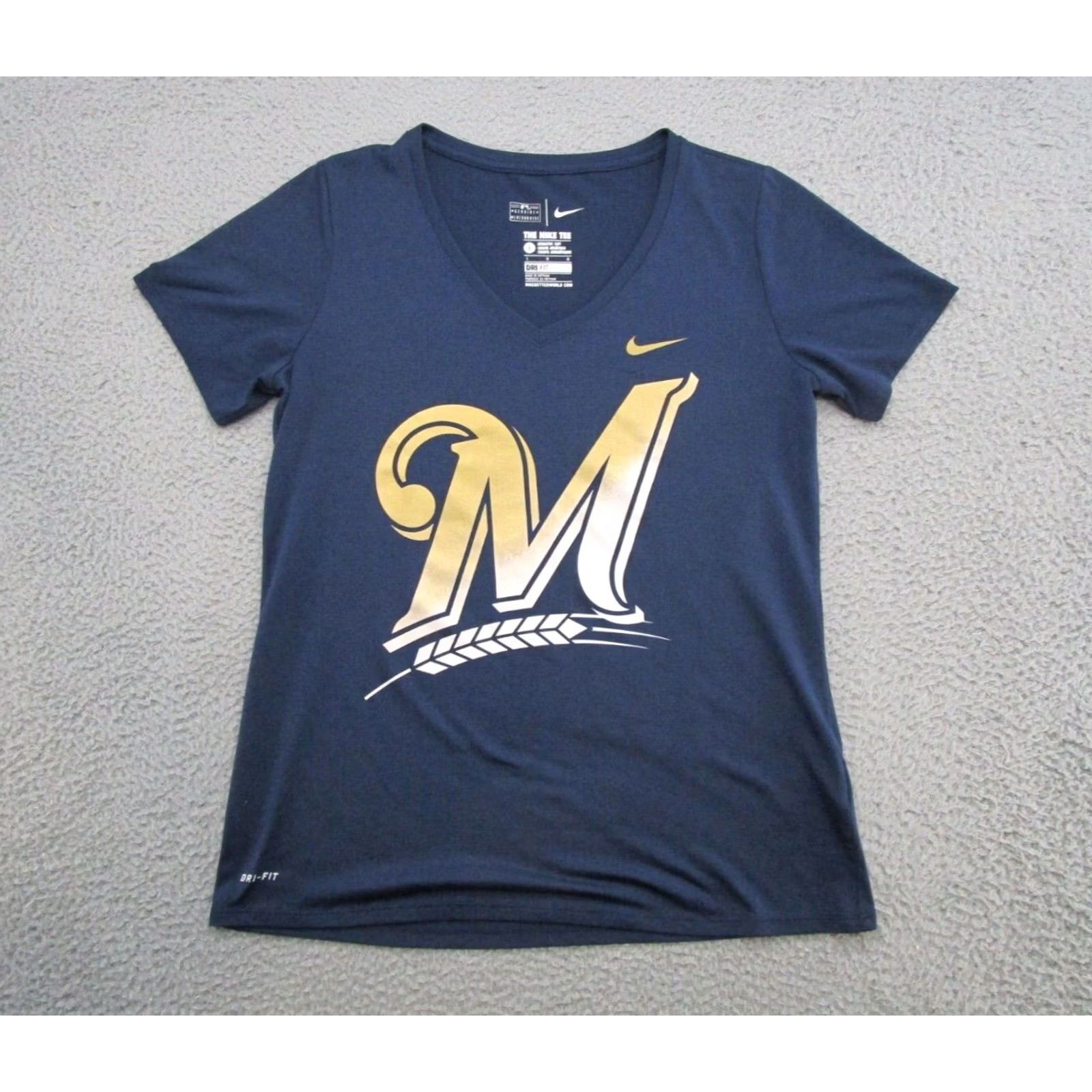 Nike Nike Milwaukee Brewers Dri-Fit V-Neck Short Sleeve Shirt Women L Blue MLB Size L / US 10 / IT 46 - 2 Thumbnail