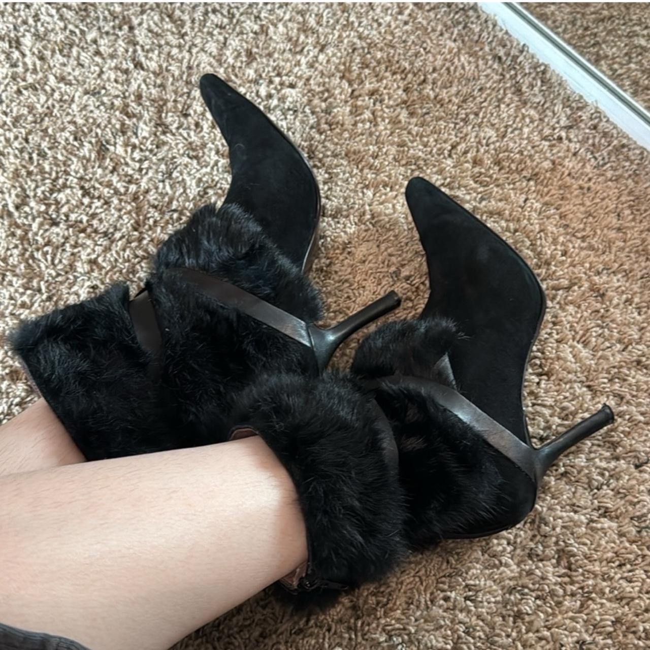 Nine West Vintage Black Fur-Trimmed Nine West Boots Size US 7.5 / IT 37.5 - 7 Thumbnail