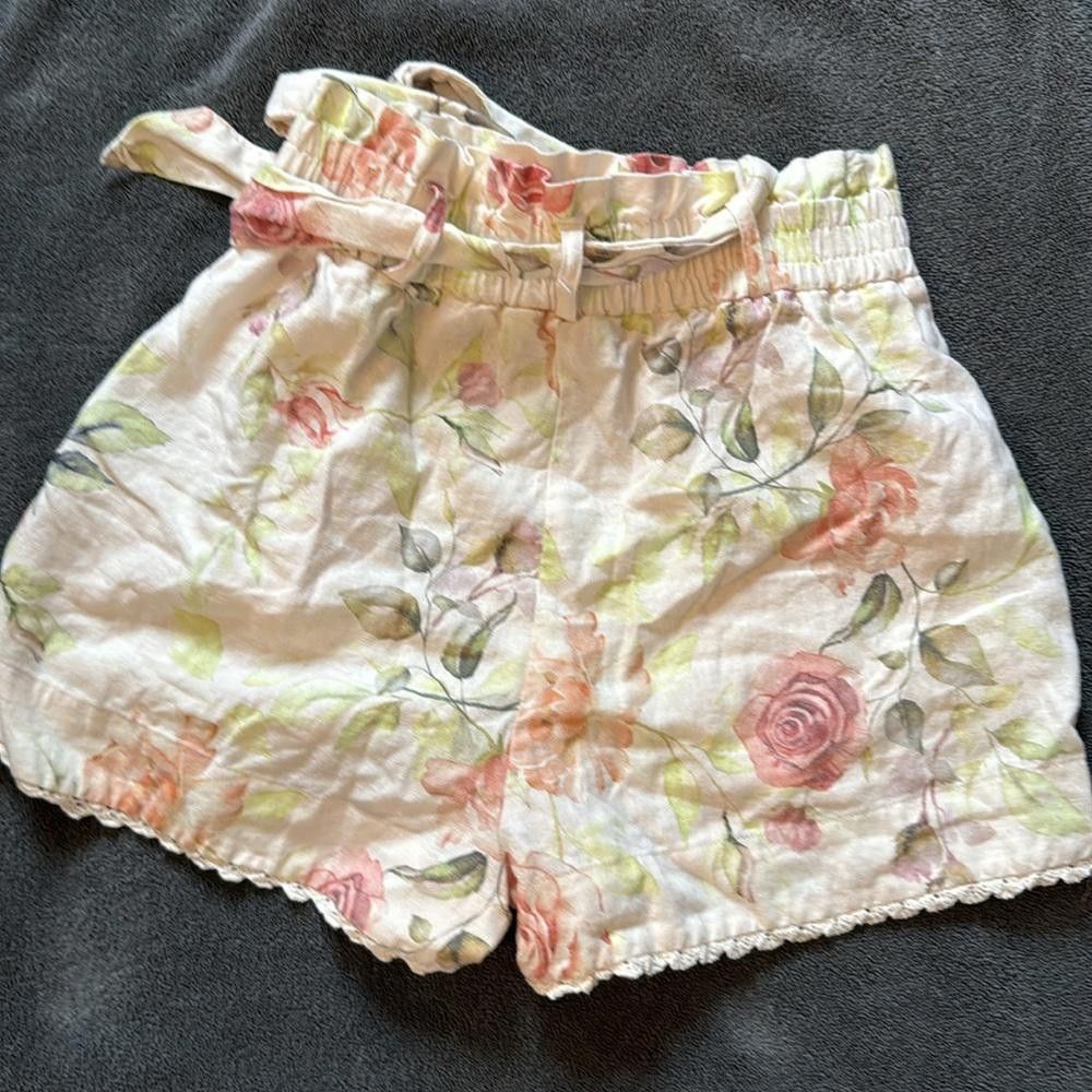 Designer Caroline Constas Floral Linen Crochet Belted Summer Shorts Size 25" / US 0 / IT 36 - 6 Thumbnail
