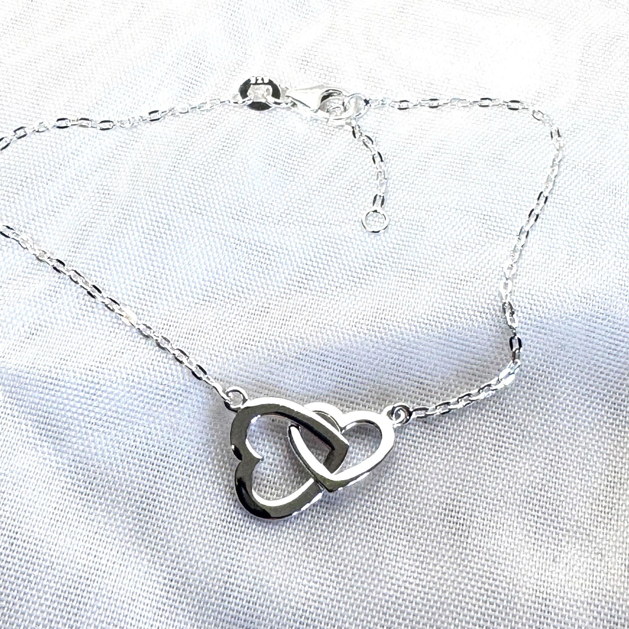 Other VTG Sterling Silver 925 Double Interlocking Heart Link Brace Size ONE SIZE - 4 Thumbnail