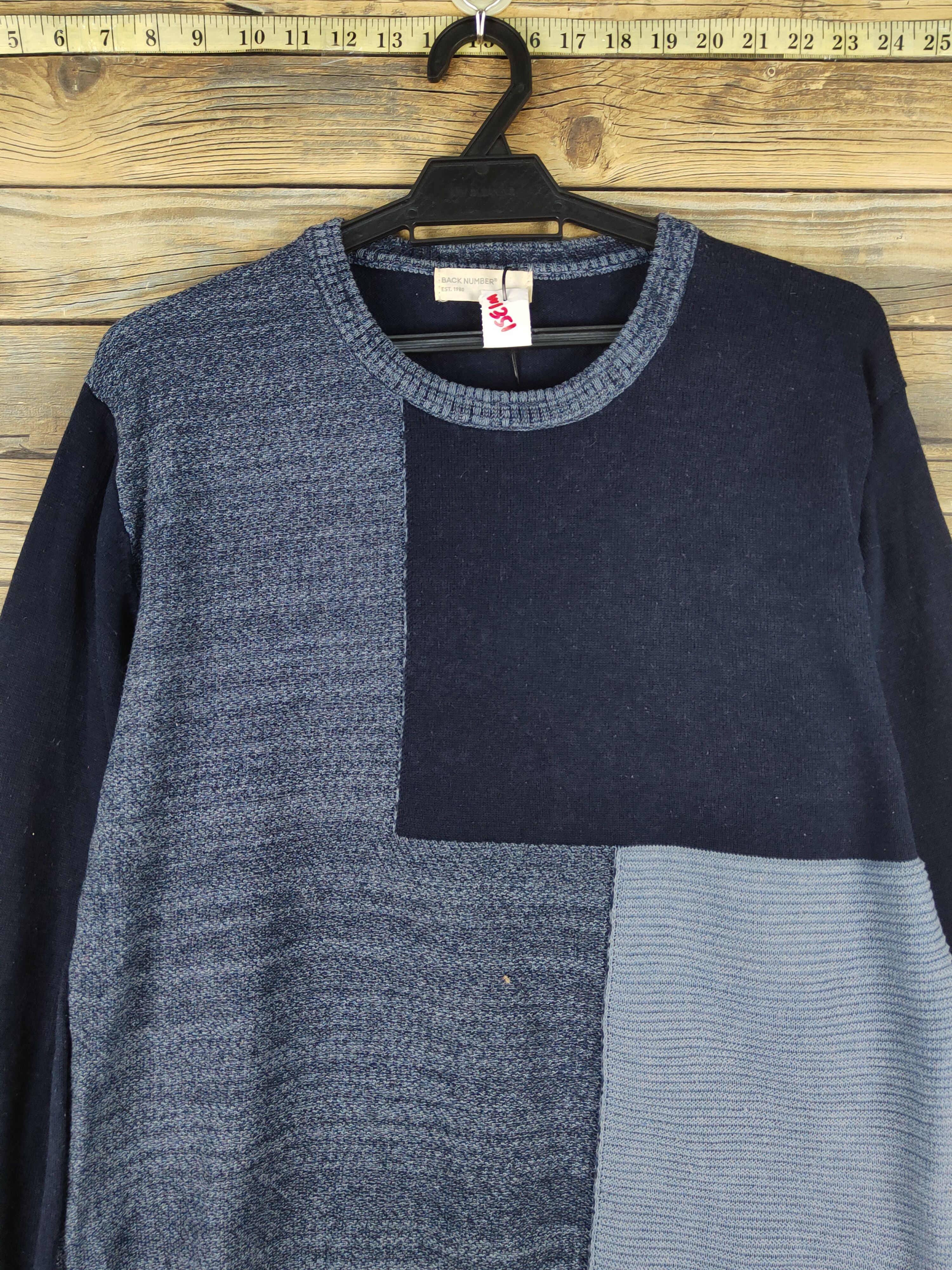 Homespun Knitwear Back Number patchwork Navy Knitwear Sweatshirts #W1351 Size US M / EU 48-50 / 2 - 2 Thumbnail
