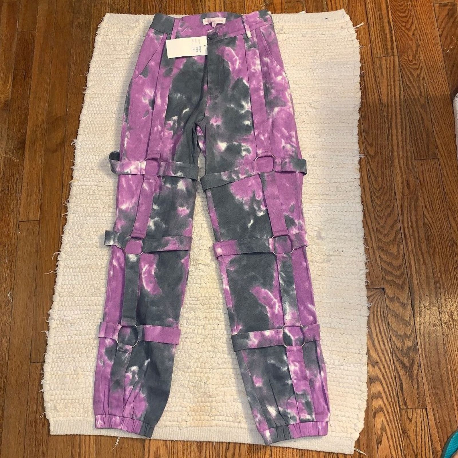 Other NWT Y2K TIE DYE BUCKLED O RING CARGO UTILITY PANTS Size 28" / US 6 / IT 42 - 1 Thumbnail