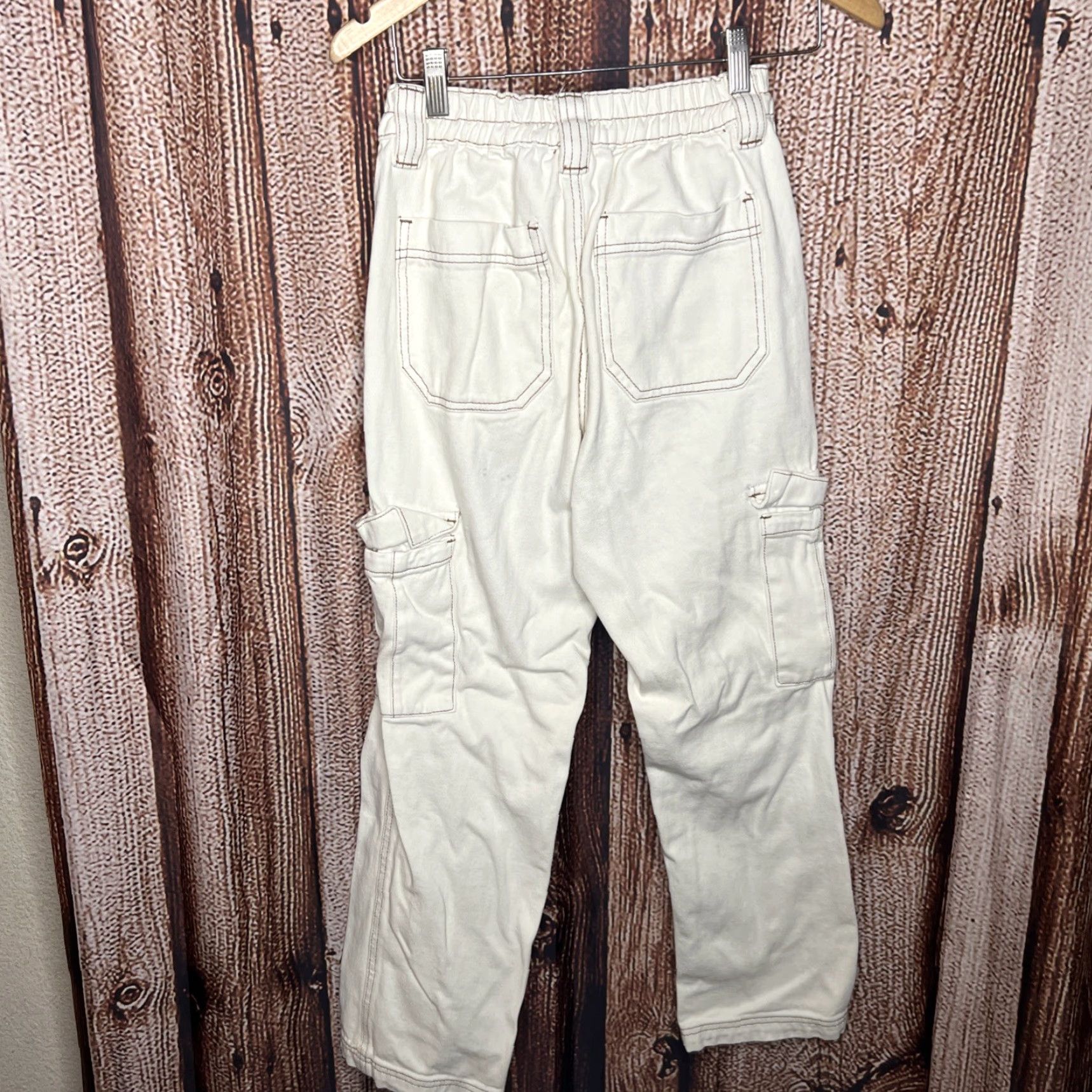 Pacsun Pacsun Women's XS Ivory Baggy Cargo Wide Straight Drawstring Pants Size 26" / US 2 / IT 38 - 3 Thumbnail