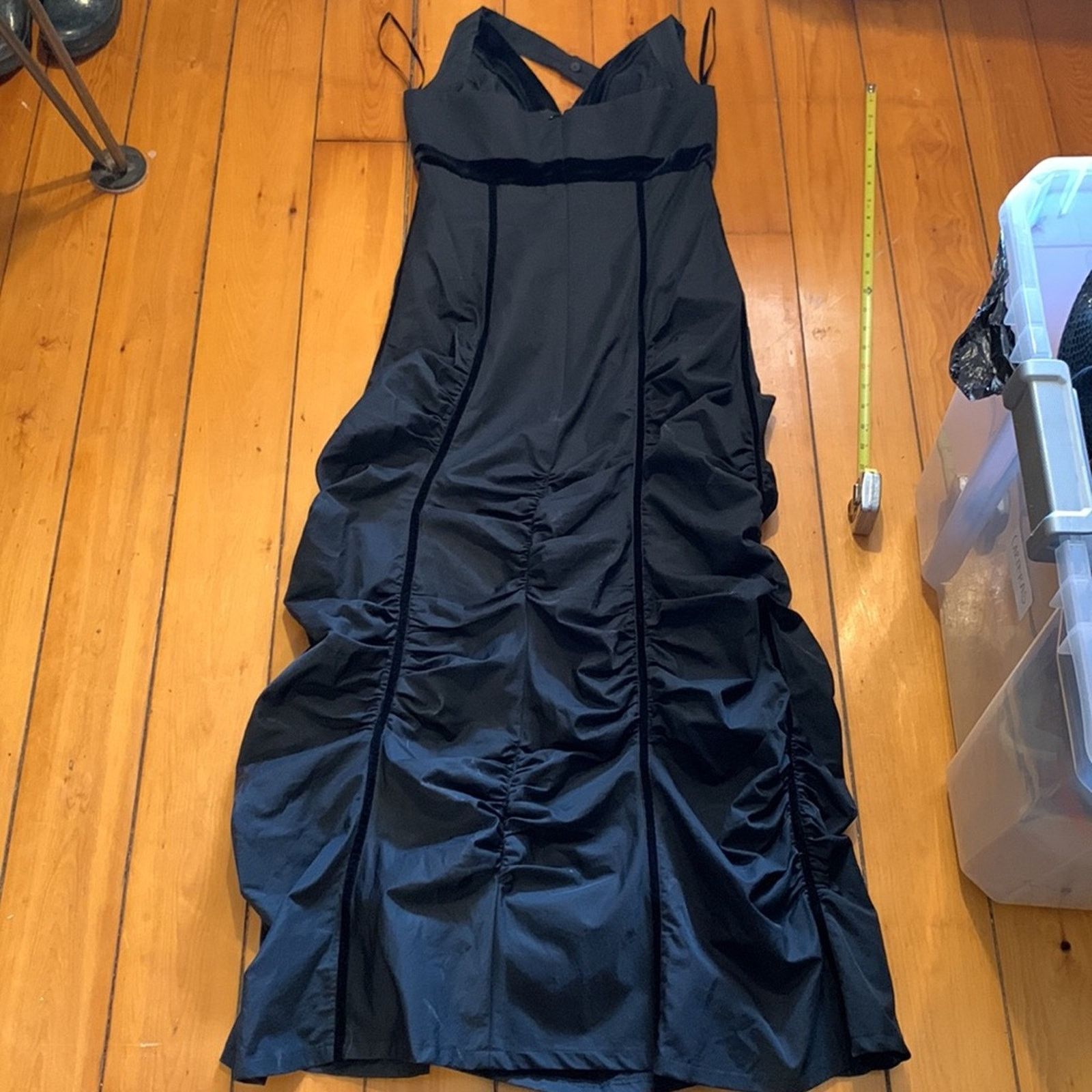 Vintage Ronen Chen Israel black ruched sexy modern halter gown dress Size S / US 4 / IT 40 - 7 Thumbnail
