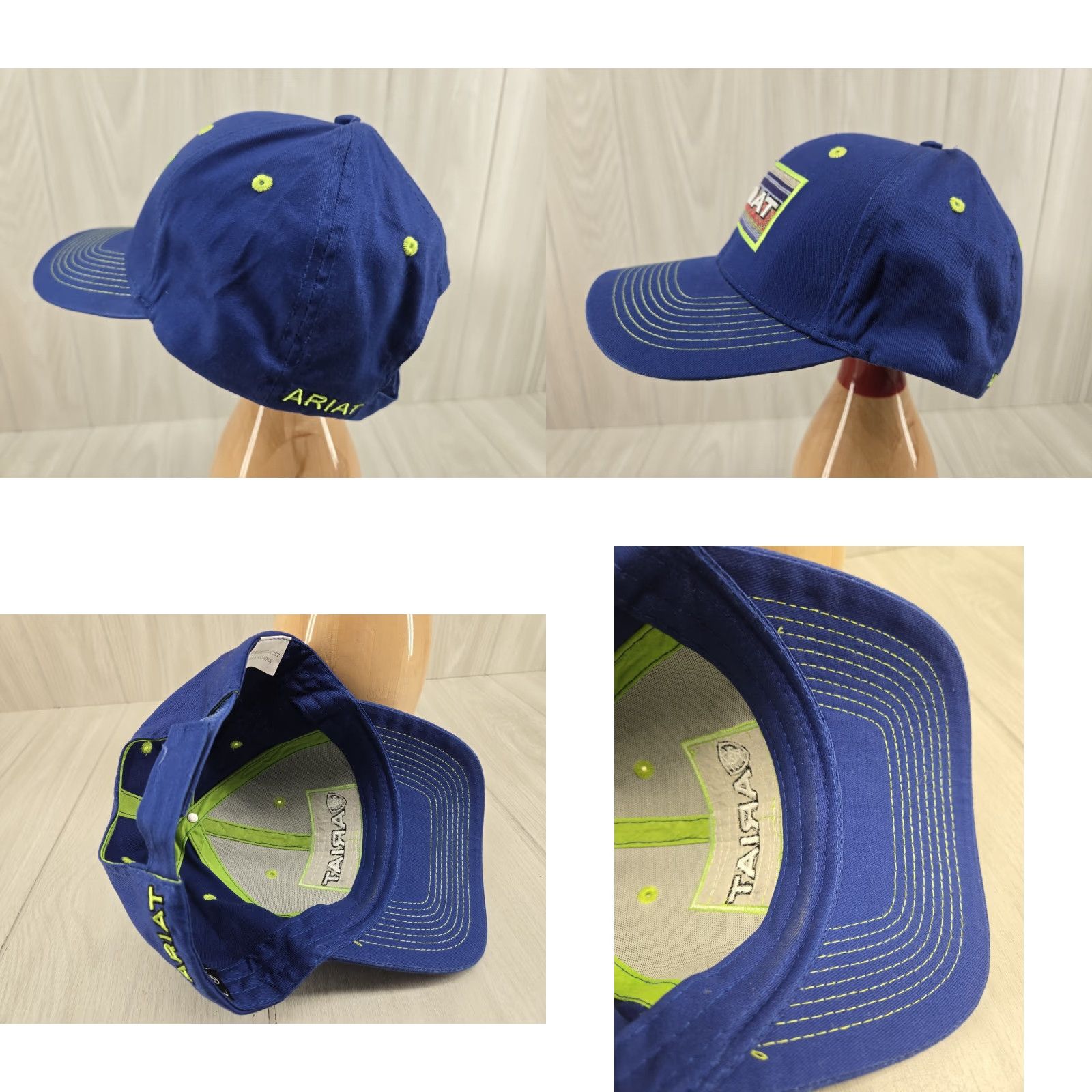 Ariat VINTAGE ARIAT Hat Cap Blue Green Adjustable Strap Solid One Size Men Blue Trucker Hat Size ONE SIZE - 8 Thumbnail
